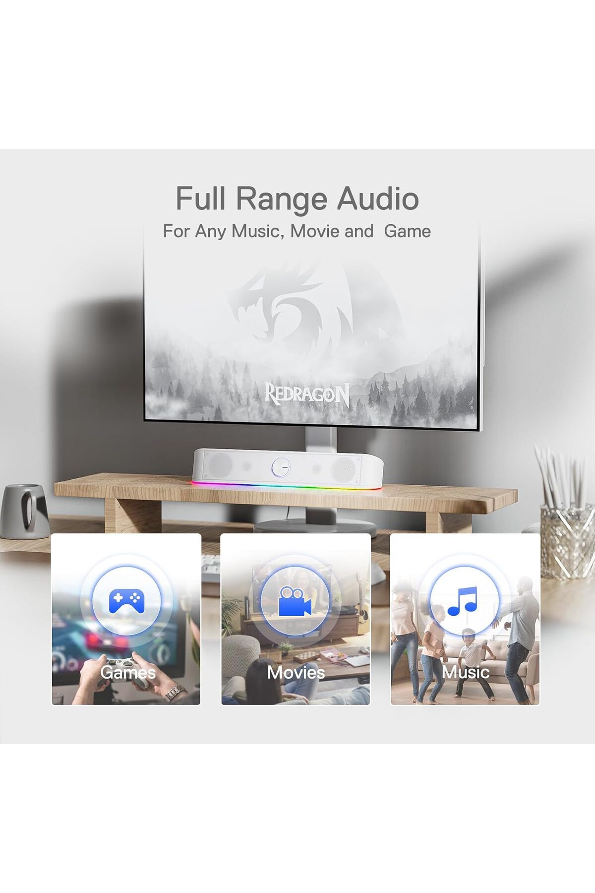 COOYA-Desktop Soundbar,2.0 Channel, Dynamic Lighting Bar Audio-Light Sync, Touch-Control Backlit 5