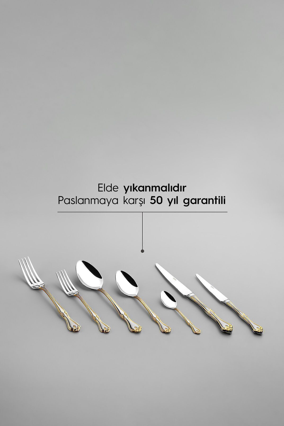 Nehir-Lalezar Gold Satin - 12-person 89 Piece Leather Boxed Fork Spoon Knife Set 5