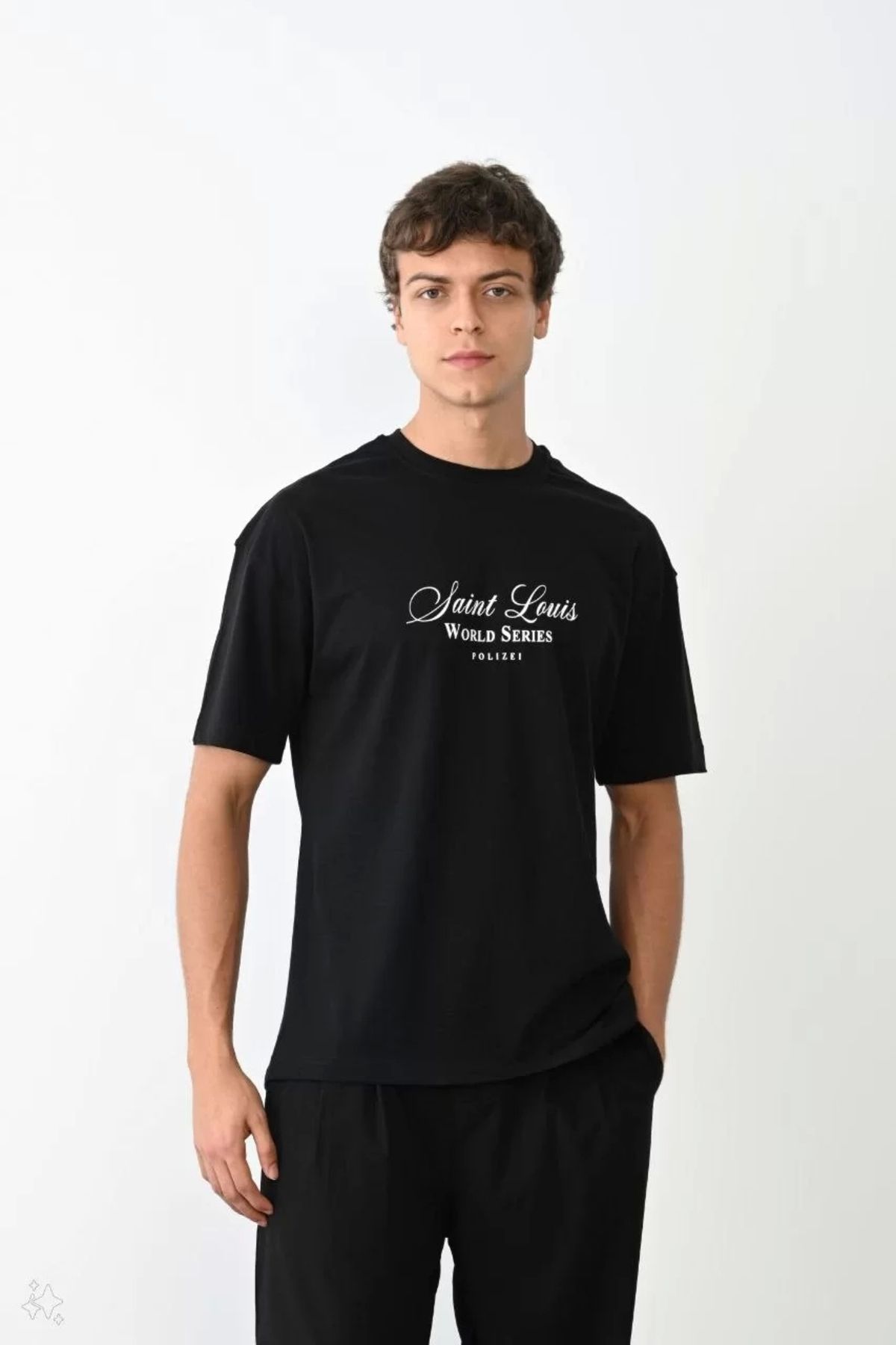 CVS Unisex Bisiklet Yaka Baskılı Oversize T-Shirt - Siyah