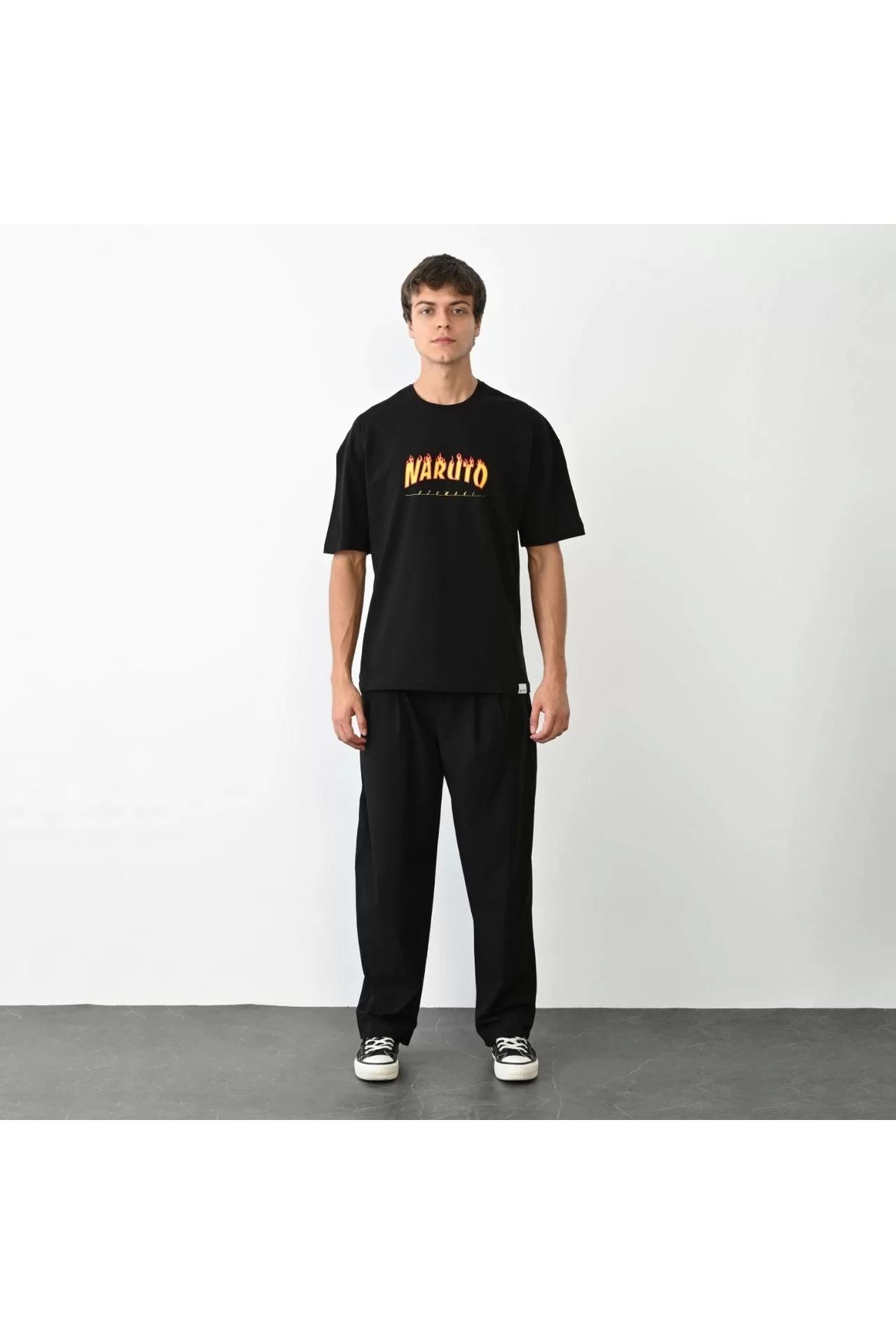 CVS Unisex Bisiklet Yaka Baskılı Oversize T-Shirt - Siyah