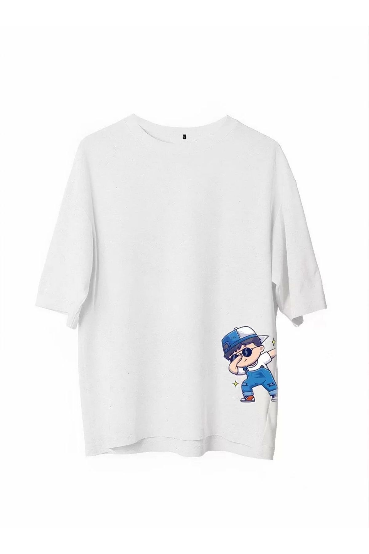 CVS Unisex Bisiklet Yaka Baskılı Oversize T-Shirt - Beyaz