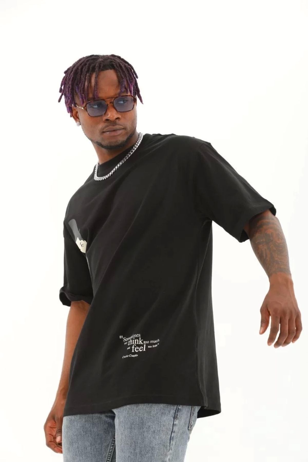 CVS Unisex Oversize Baskılı Bisiklet Yaka T-Shirt - Siyah