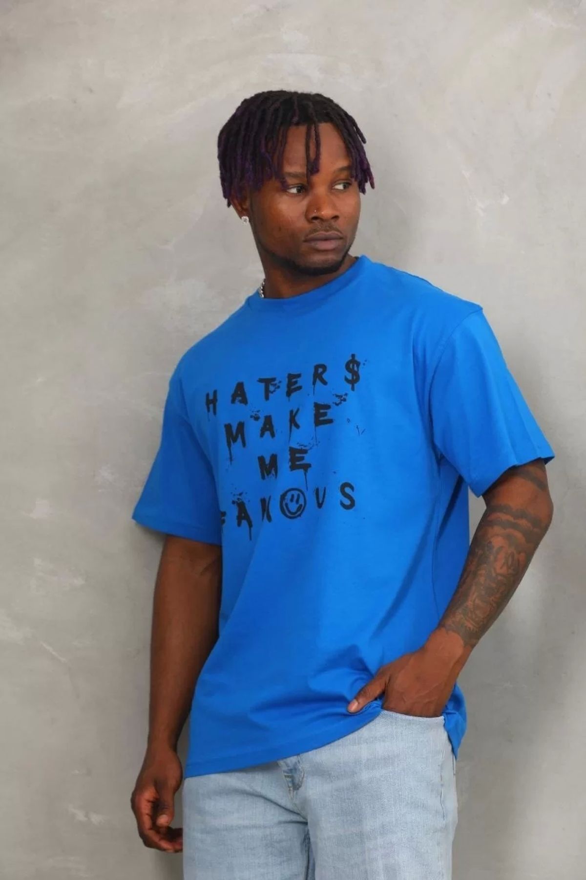 CVS Unisex Oversize Baskılı Bisiklet Yaka T-Shirt - Mavi