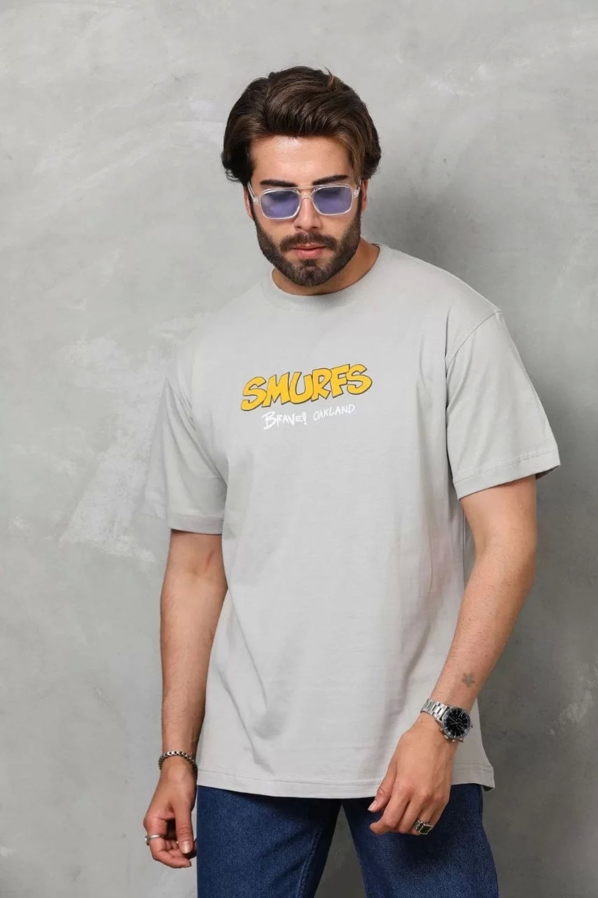 CVS Unisex Basic Bisiklet Yaka Oversize T-Shirt - Gri