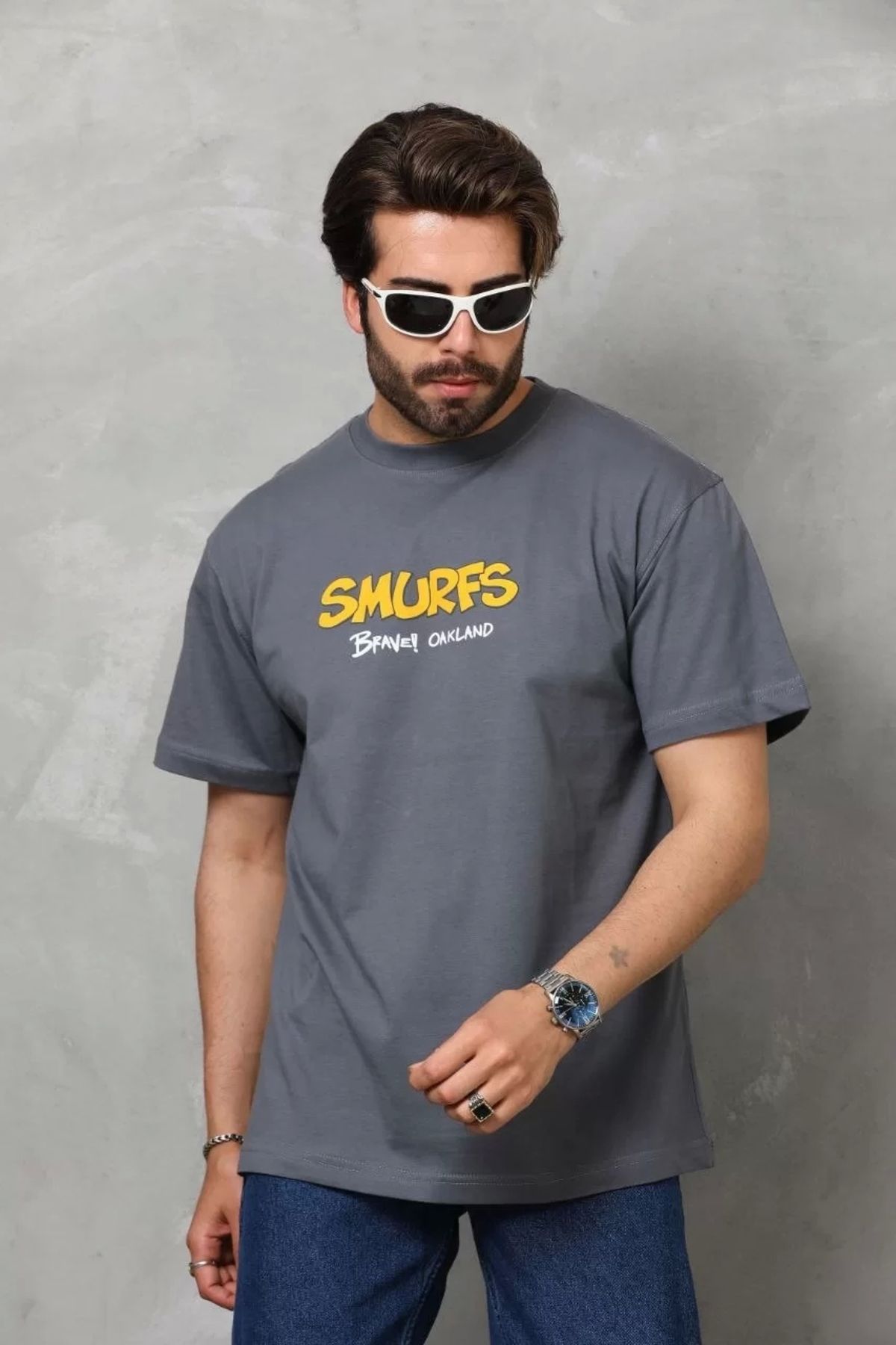 CVS Unisex Basic Bisiklet Yaka Oversize T-Shirt - Füme