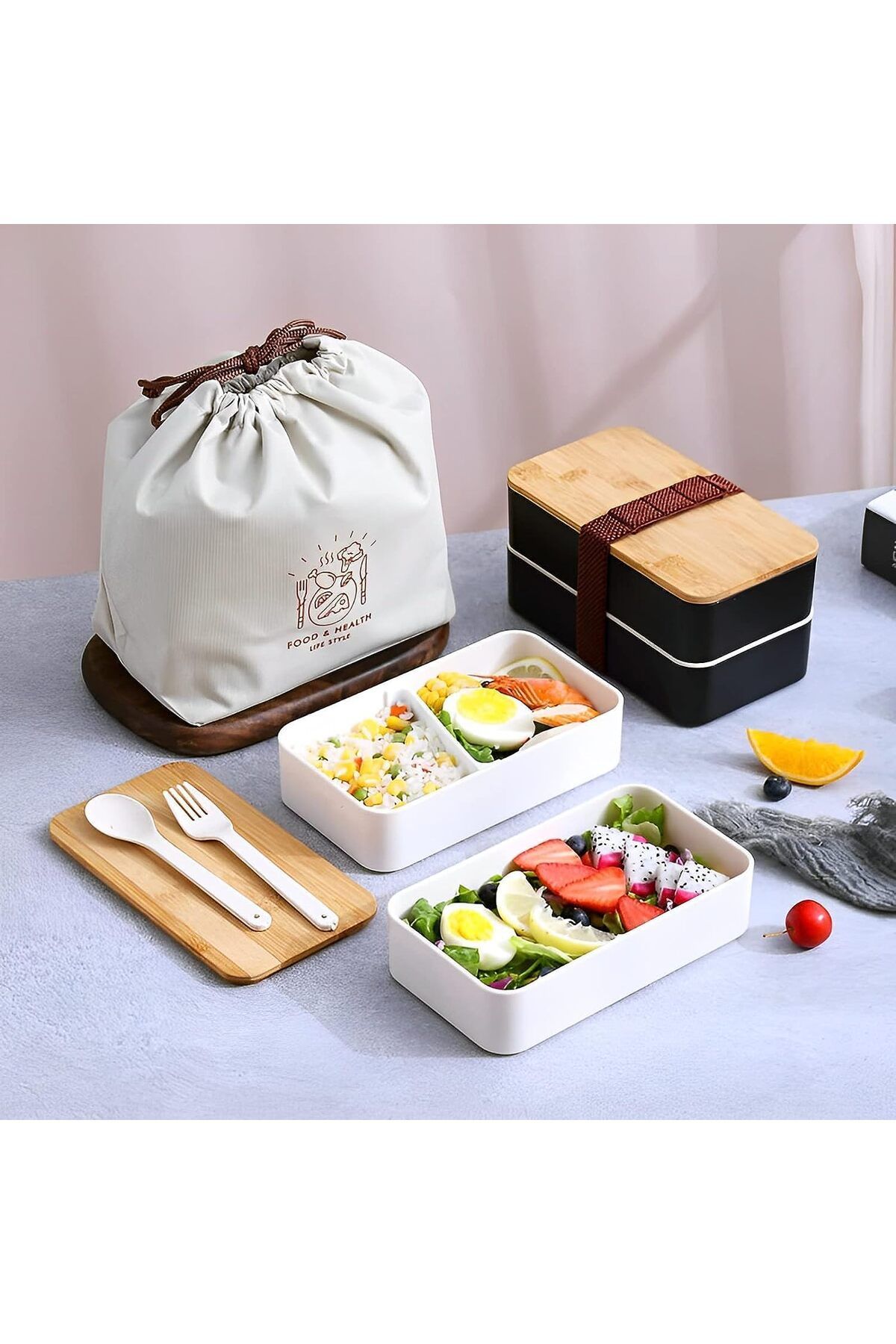 COOYA-Lunch Box,2 Layer Food Containers,Divider Salad Box,Lunch Box with Utensils Spoon and Fork Bundle 3