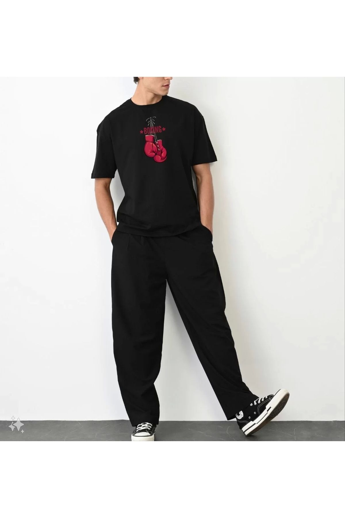 CVS Unisex Bisiklet Yaka Baskılı Oversize T-Shirt - Siyah