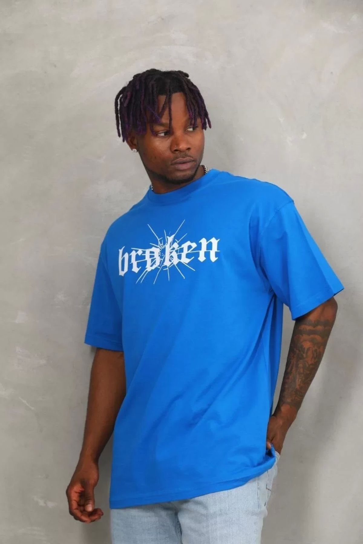 CVS Unisex Oversize Baskılı Bisiklet Yaka T-Shirt - Mavi