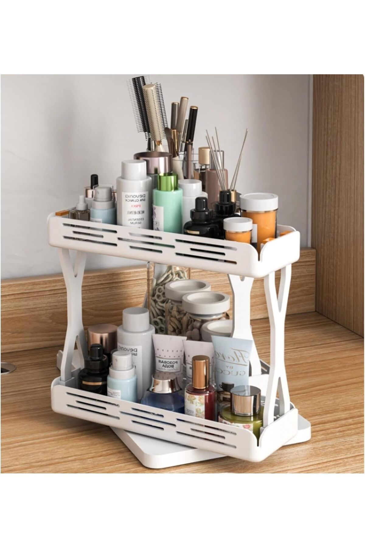 Generic-Oxilian Spice Rack Organizer, Slide & Rotate Kitchen Organizers and Storage, 2 Double-Decker Shelve 6
