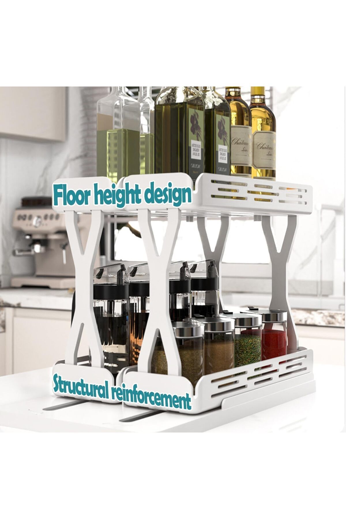 Generic-Oxilian Spice Rack Organizer, Slide & Rotate Kitchen Organizers and Storage, 2 Double-Decker Shelve 2