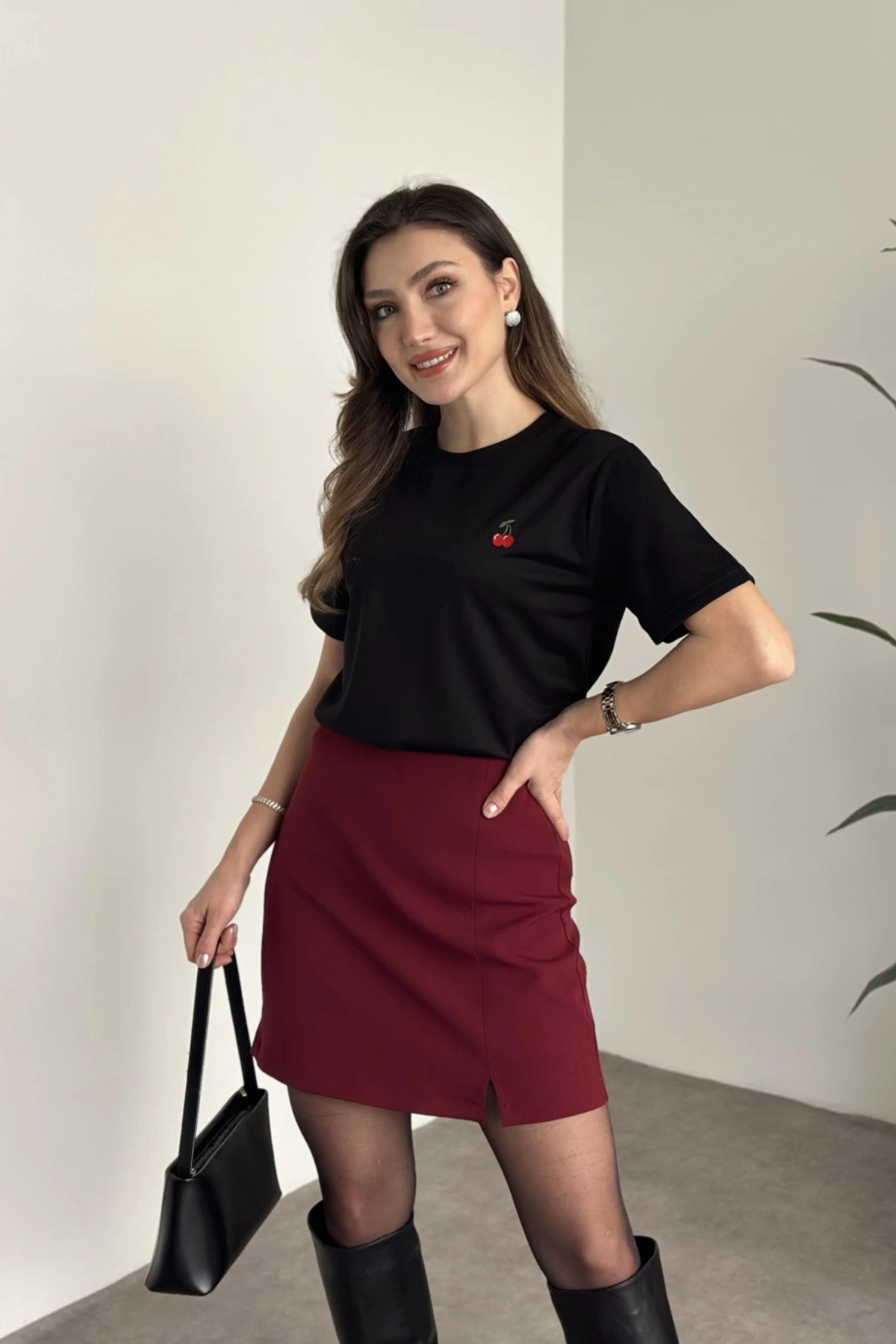Cherry Embroidered Crew Neck T-shirt