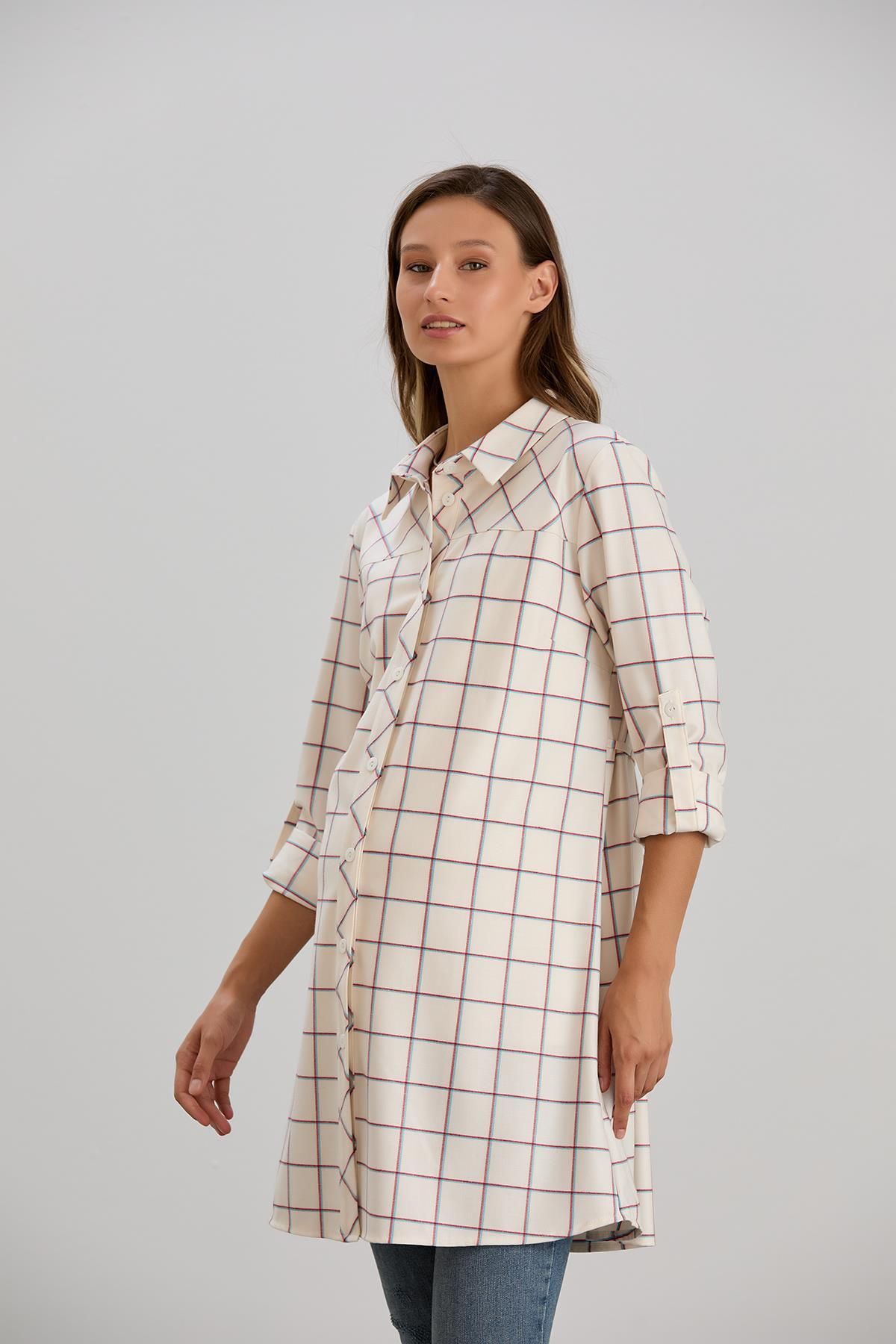 Işşıl-Işil 4547 - Maternity Plaid Clothing Shirt-Tunika Bias Cut 3