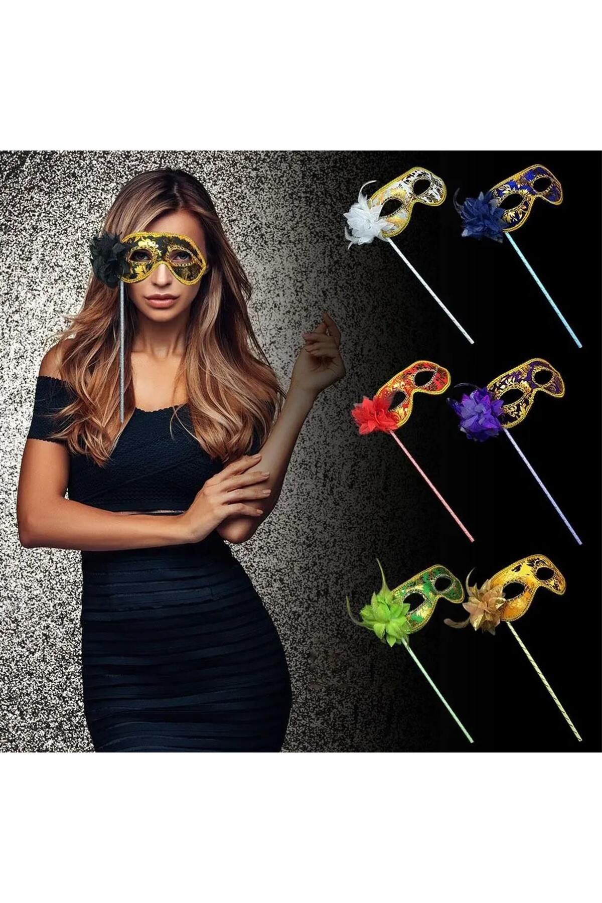 Avantaj Kapıda ® Lüks Taşlı Saplı Maskeli Balo Maskesi Altın Renk 35 cm (Parti Temalı)