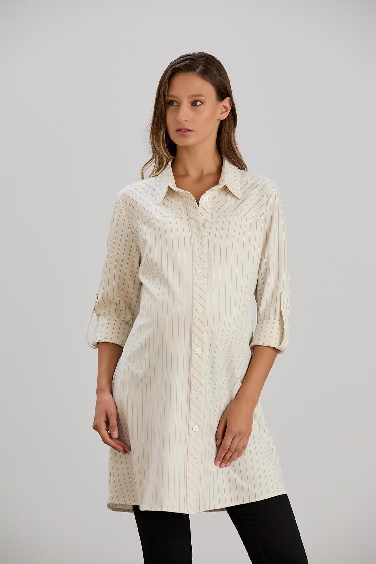 Işşıl-Işil 4546 - Striped Bias Cut Maternity Shirt and Tunic 4