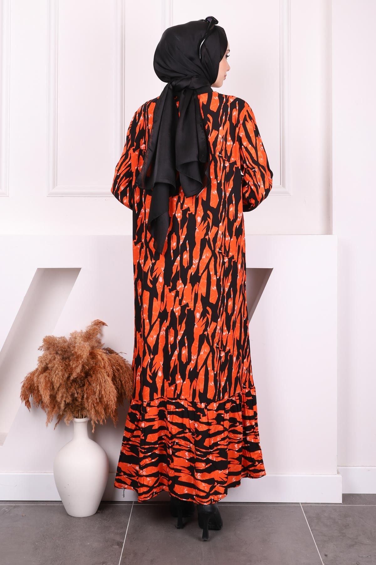 İmajButik-Fusta cu model portocaliu Rochie Viscon stratificată 4
