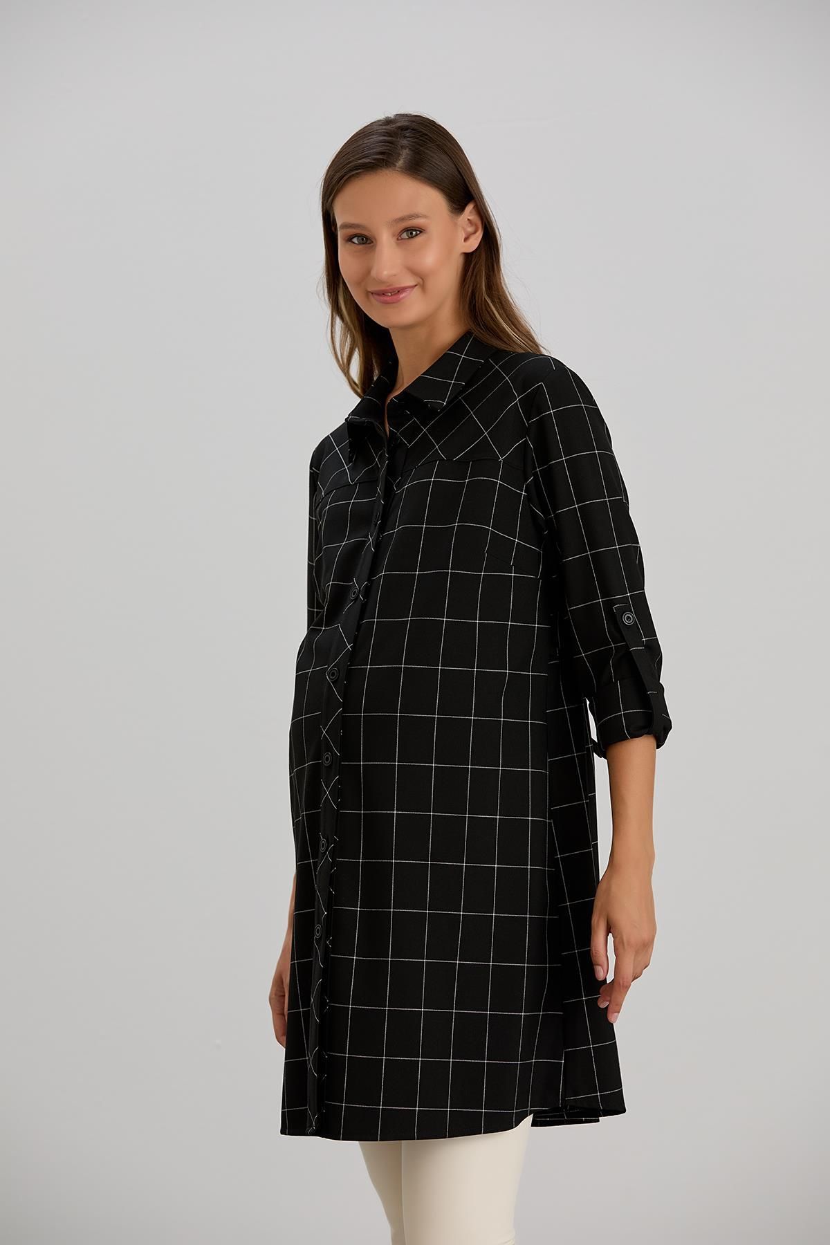 Işşıl-Işil 4547 - Maternity Plaid Clothing Shirt-Tunika Bias Cut 4