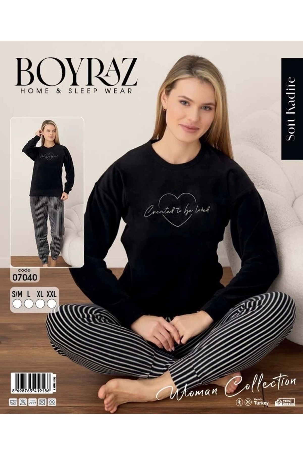 FTT SHOPPING MARKET Boyraz 07040 Soft Kadife Pijama Takımı