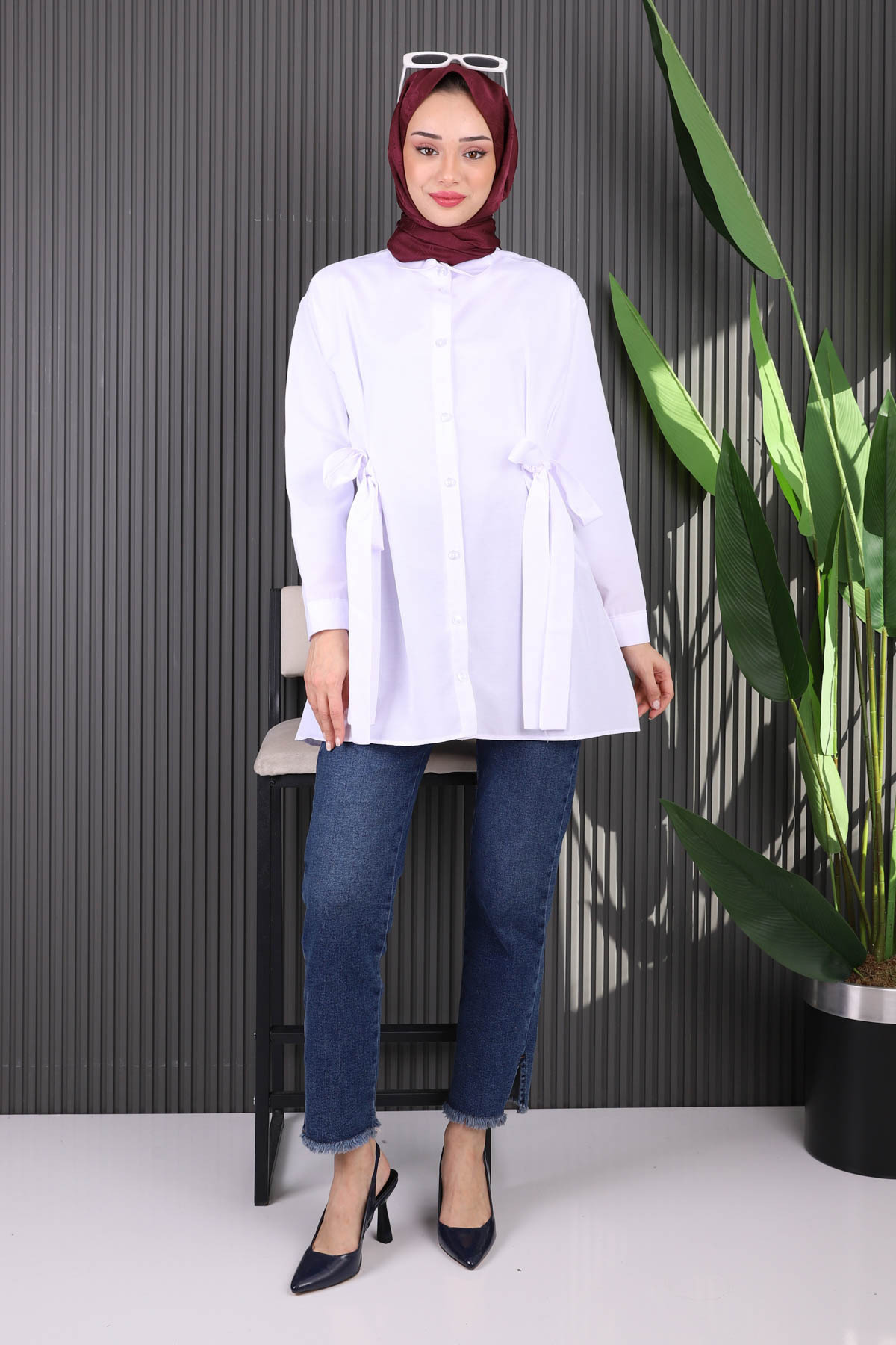 İmajButik-Tunica alba cu centura in talie 2