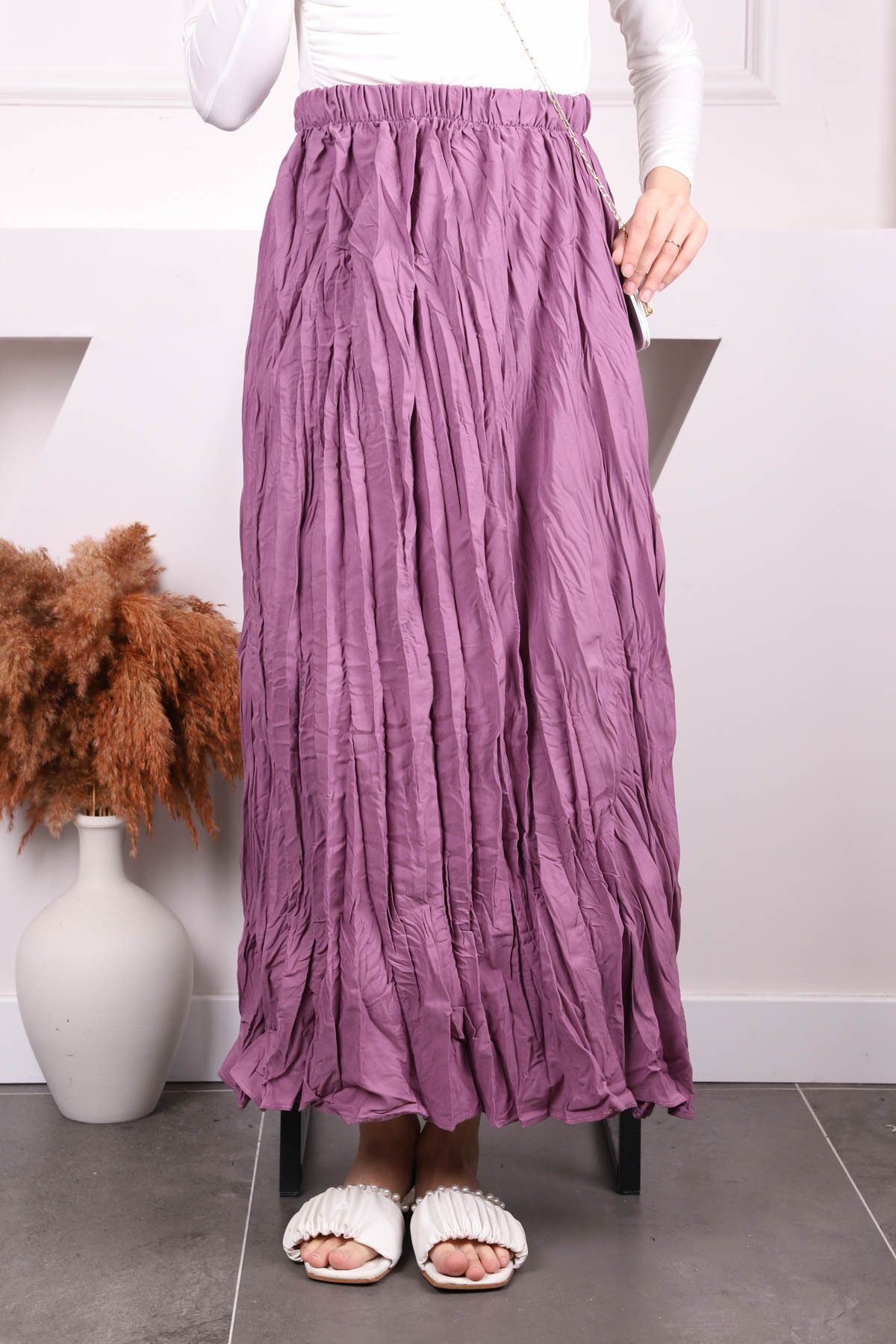 İmajButik-Dusty Rose Elastic Waist Skirt 3