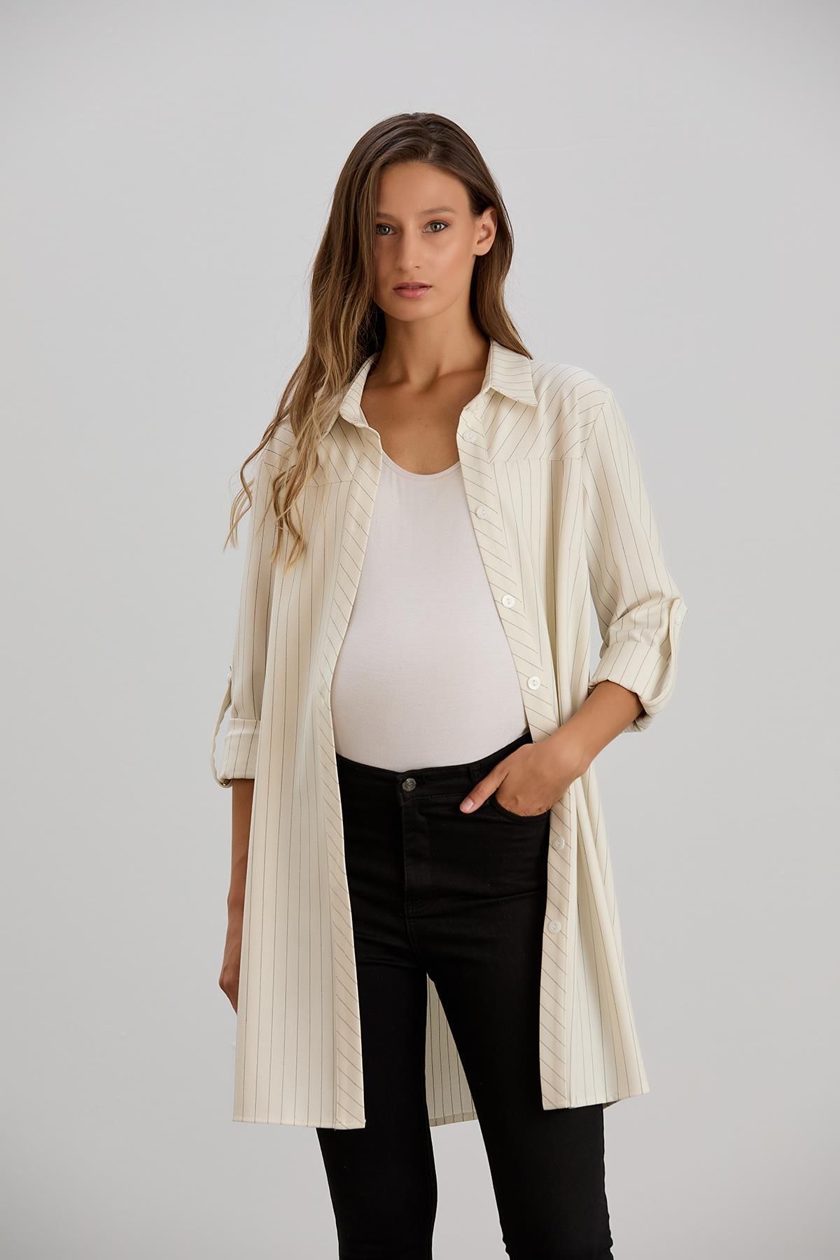 Işşıl-Işil 4546 - Striped Bias Cut Maternity Shirt and Tunic 5