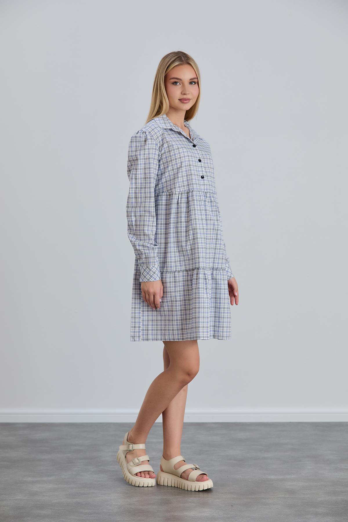 Işşıl-115-Plaid Breastfeeding Detail Cotton Maternity Hijab Tunic-Dress 3