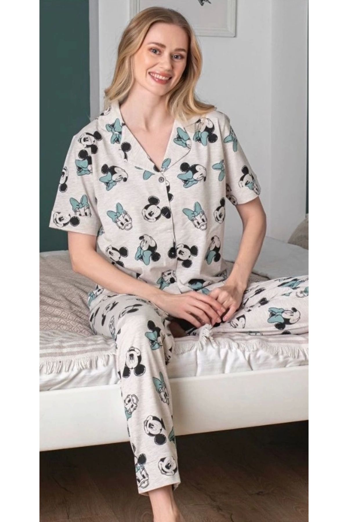 FTT SHOPPING MARKET Alissa 6255 Kadın Mickey Mouselu Patlı Pijama Takımı