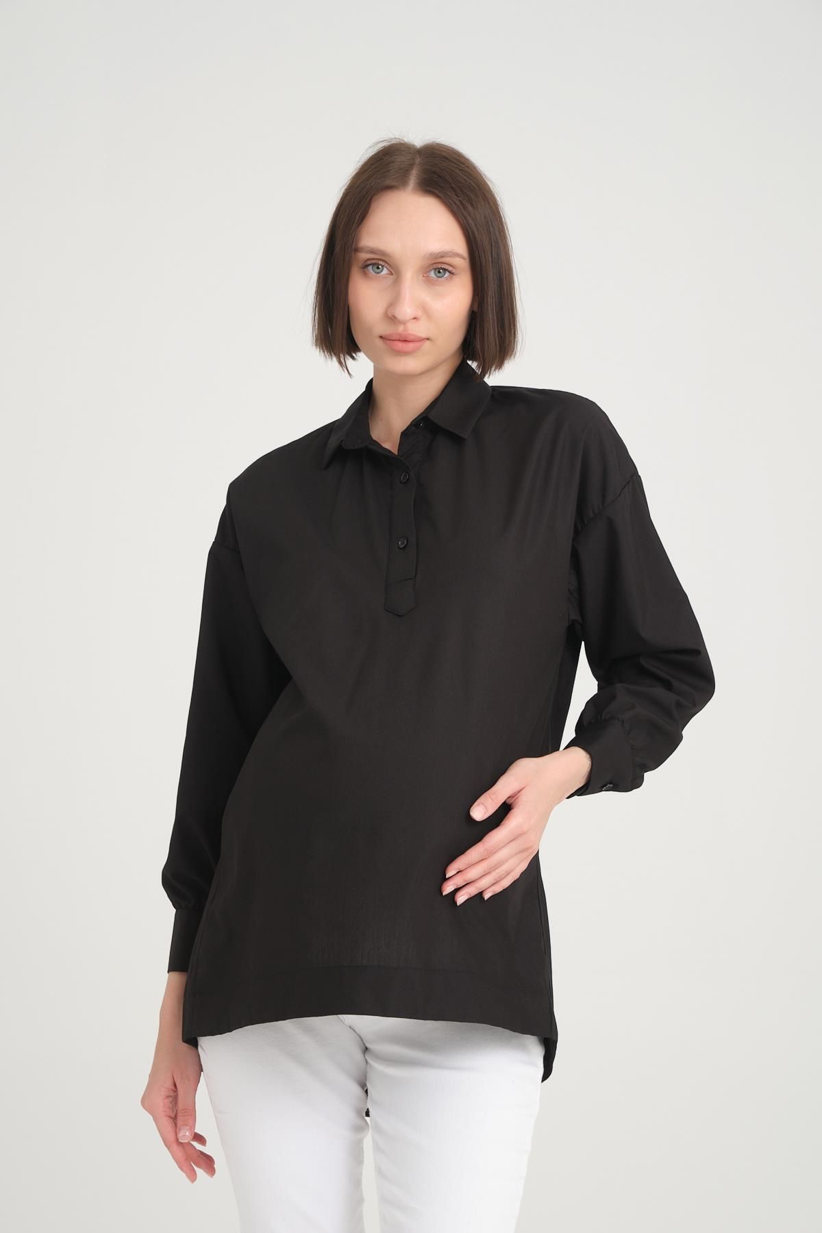 Işşıl-IŞIL B113 - Maternity Tunic, Cotton Shirt with Half Placket and Nursing Detail 2
