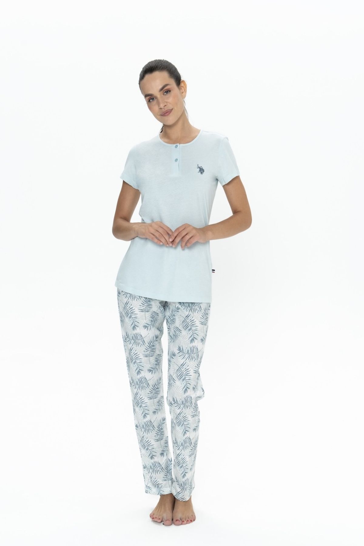 U.S. Polo Assn. U.S. Polo Assn. 20088 Women's Blue Short Sleeve Half Placket Pajama Set