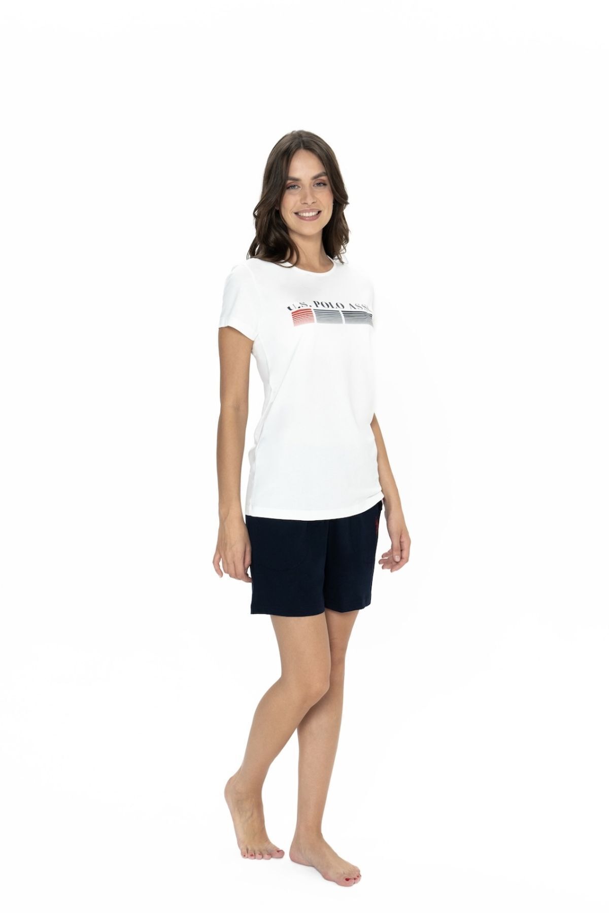 U.S. Polo Assn.-U.S. Polo Assn. 20004 Women's Ecru Short Sleeve Round Neck Shorts Set 4