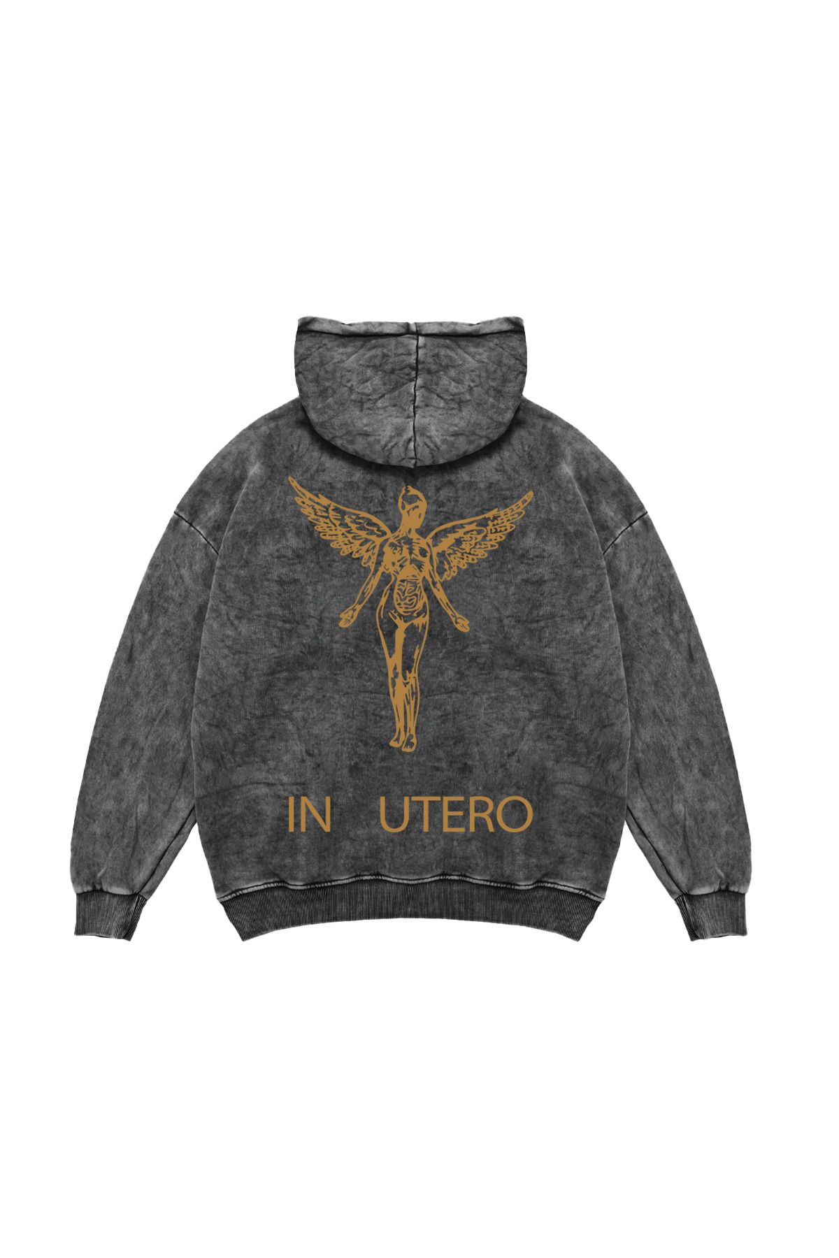 Sekizbiraltı-Hanorac supradimensionat unisex cu imprimeu spate Nirvana negru lavabil 2