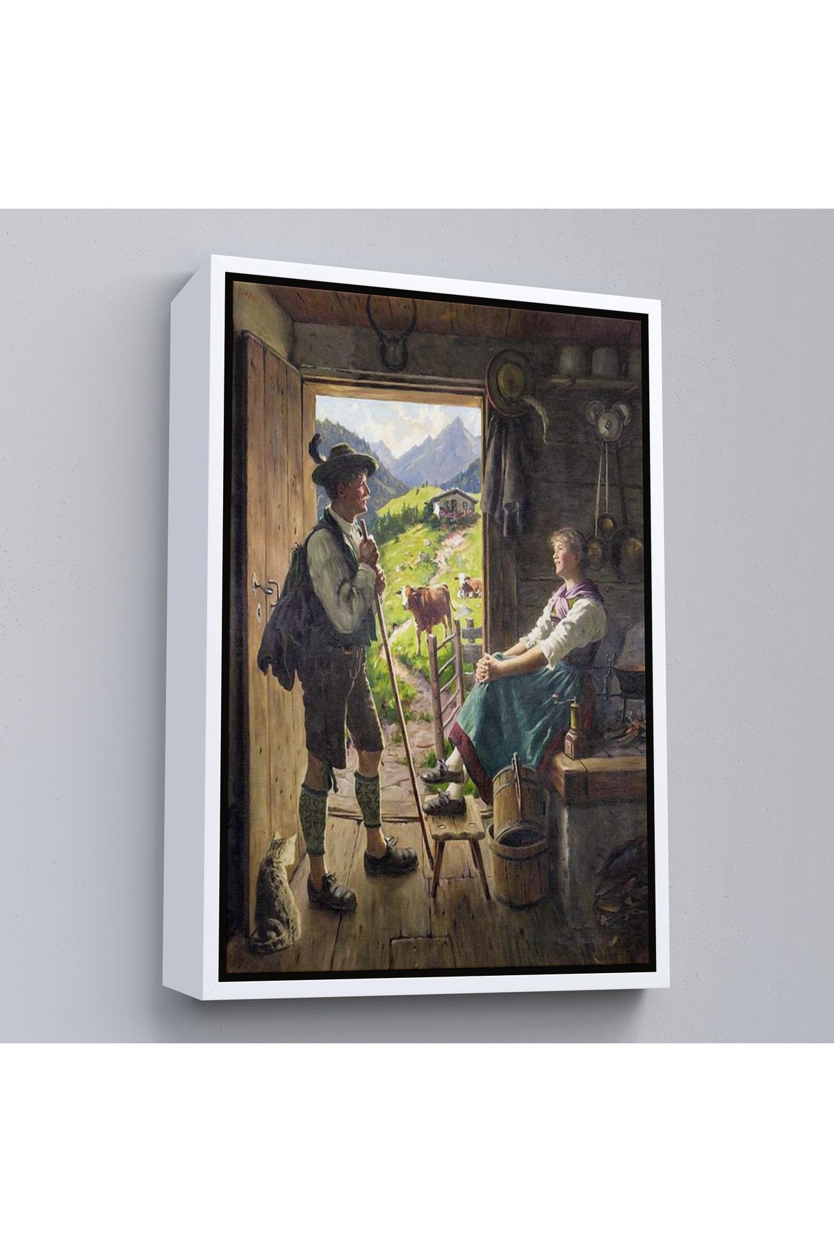 Harita Sepeti Iubitorii Din Alpinii Elvețiene Cu Cadru Alb Pictură Decorativă De Perete - 25 x 35