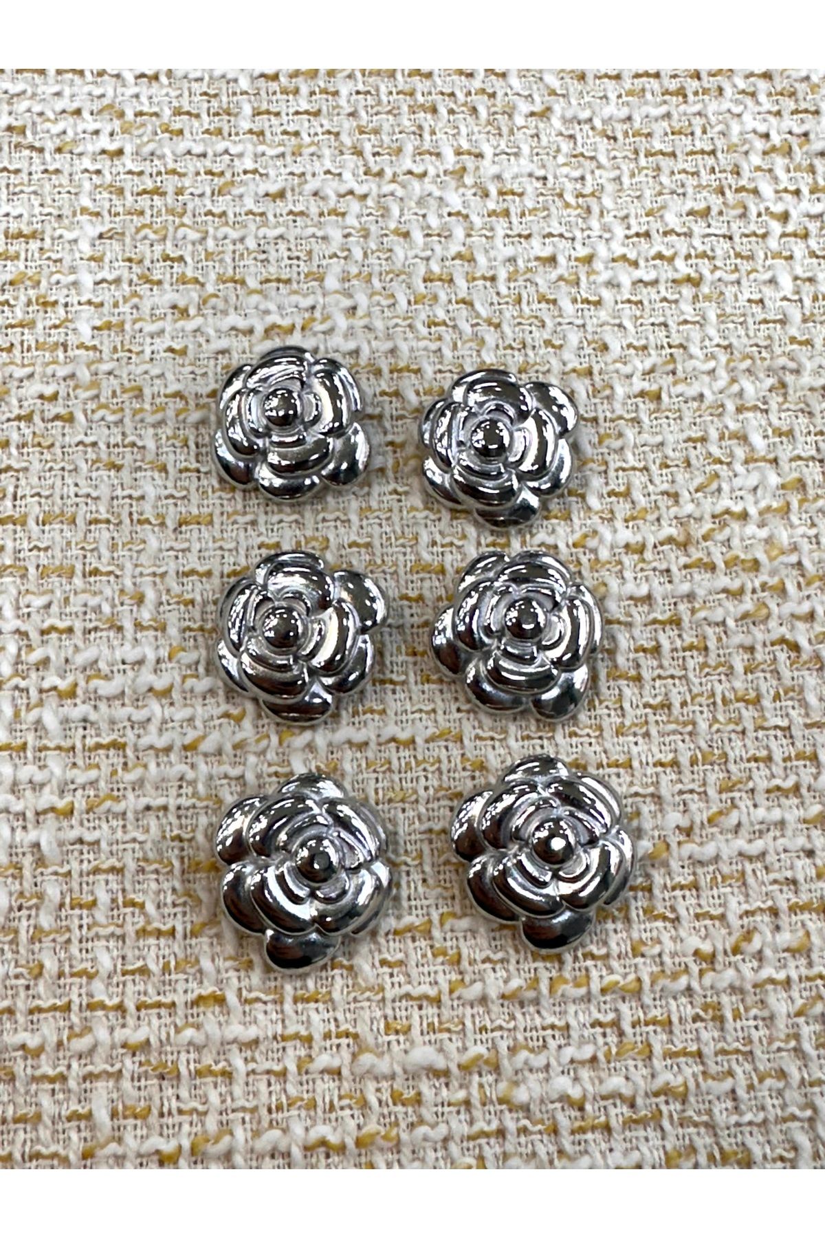 ODDA TASARIM ATÖLYESİ-Silver Color Flower Model Set of 6 Buttons (2.3cm) 3