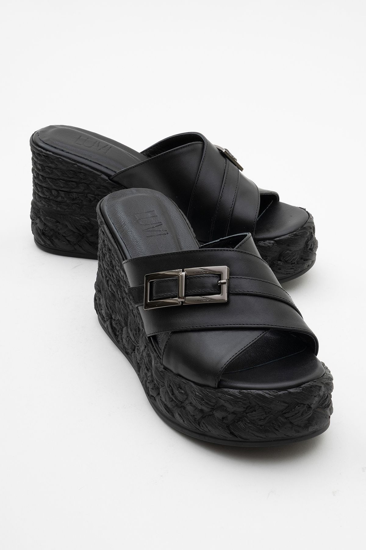 دمپایی پاشنه دار زنانه چرم اصل مشکی PALMAS luvishoes