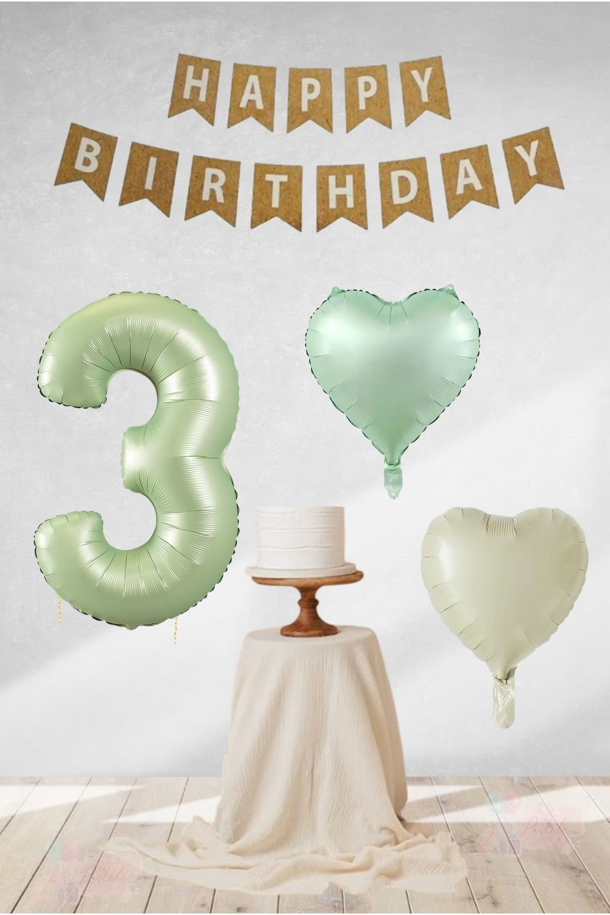 BİDOLUMUTLULUK-Retro Water Green Numeral Foil Balloon Retro Heart Foil Balloon Birthday Balloon Set Party Entertainment Celebration 1