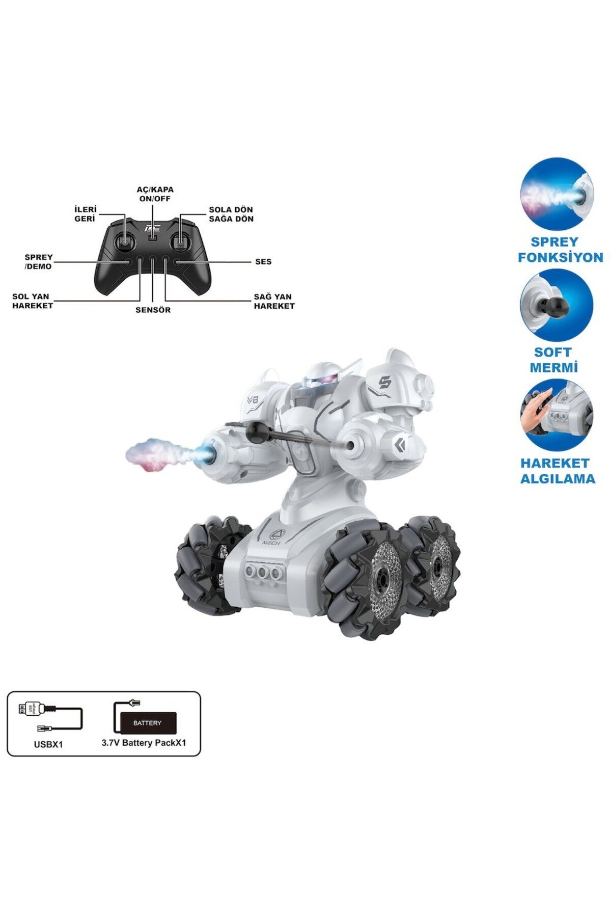 PopŞeker-Full Function Remote Control Curb Robot Car - Steam and Rocket Trigger 2