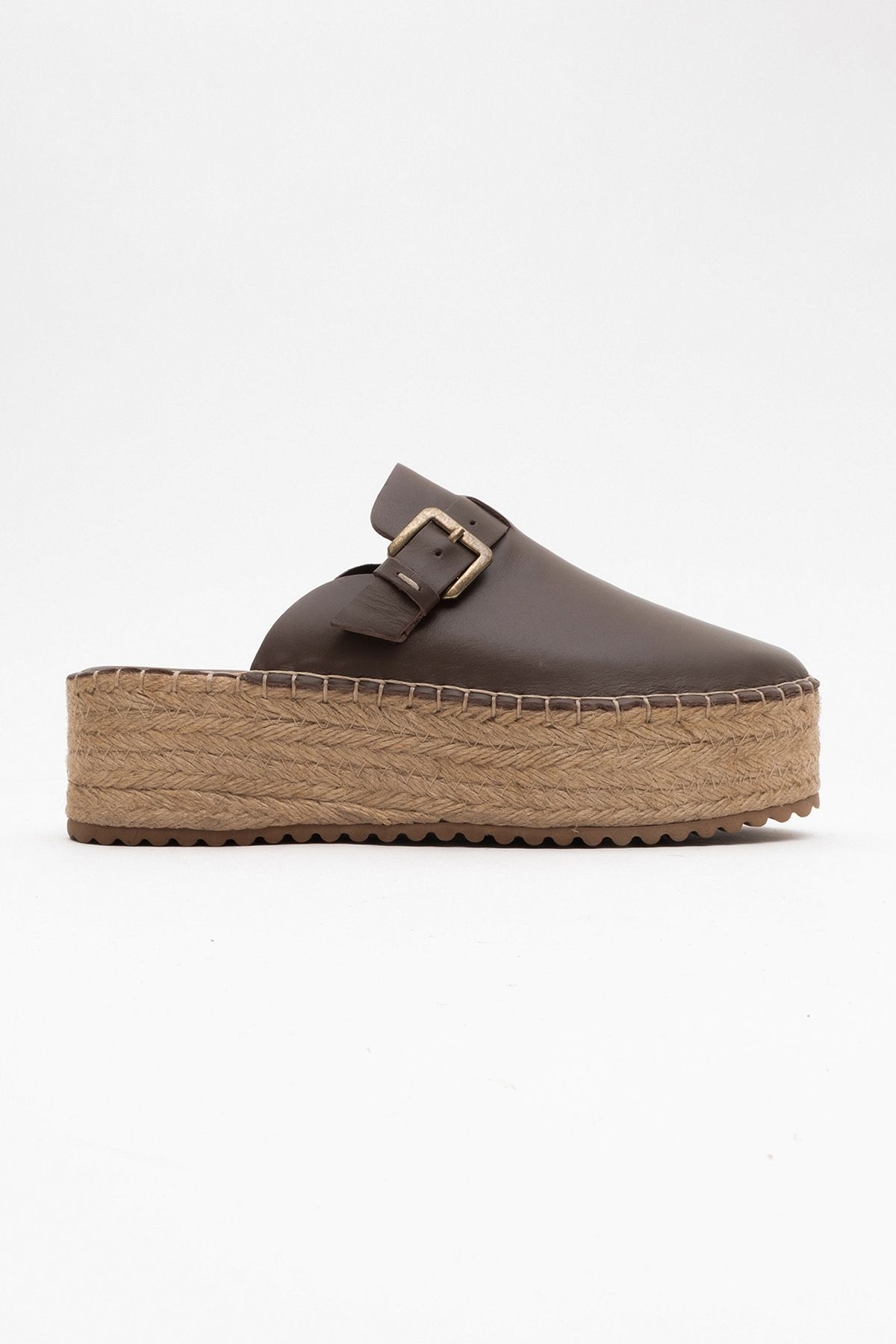 LuviShoes-Papuci NOVAS din piele naturală din piele maro cu vârf închis din paie 5