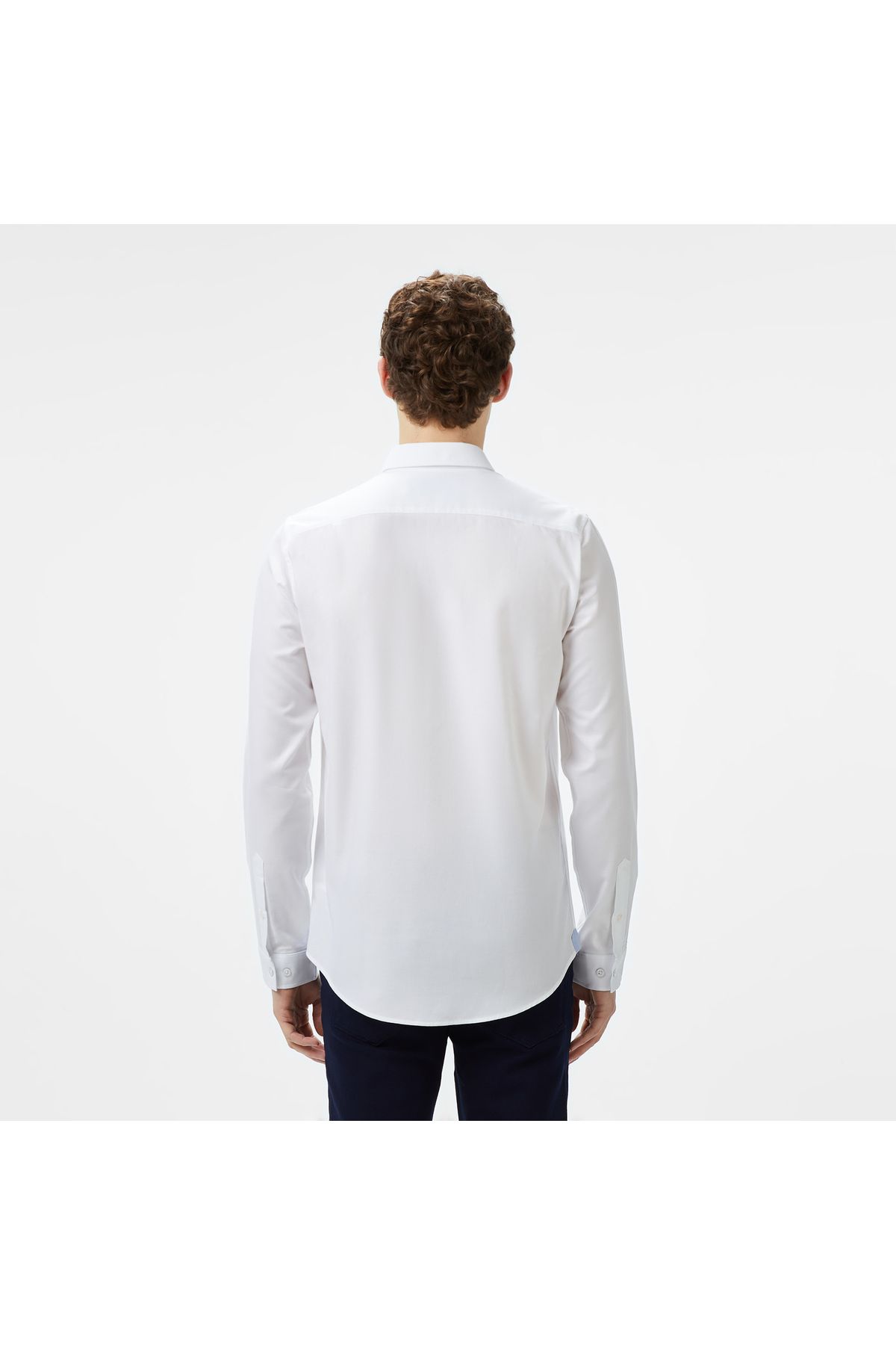 پیراهن / بلوز دکمه دار سفید مردانه باریک اورجینال Lacoste