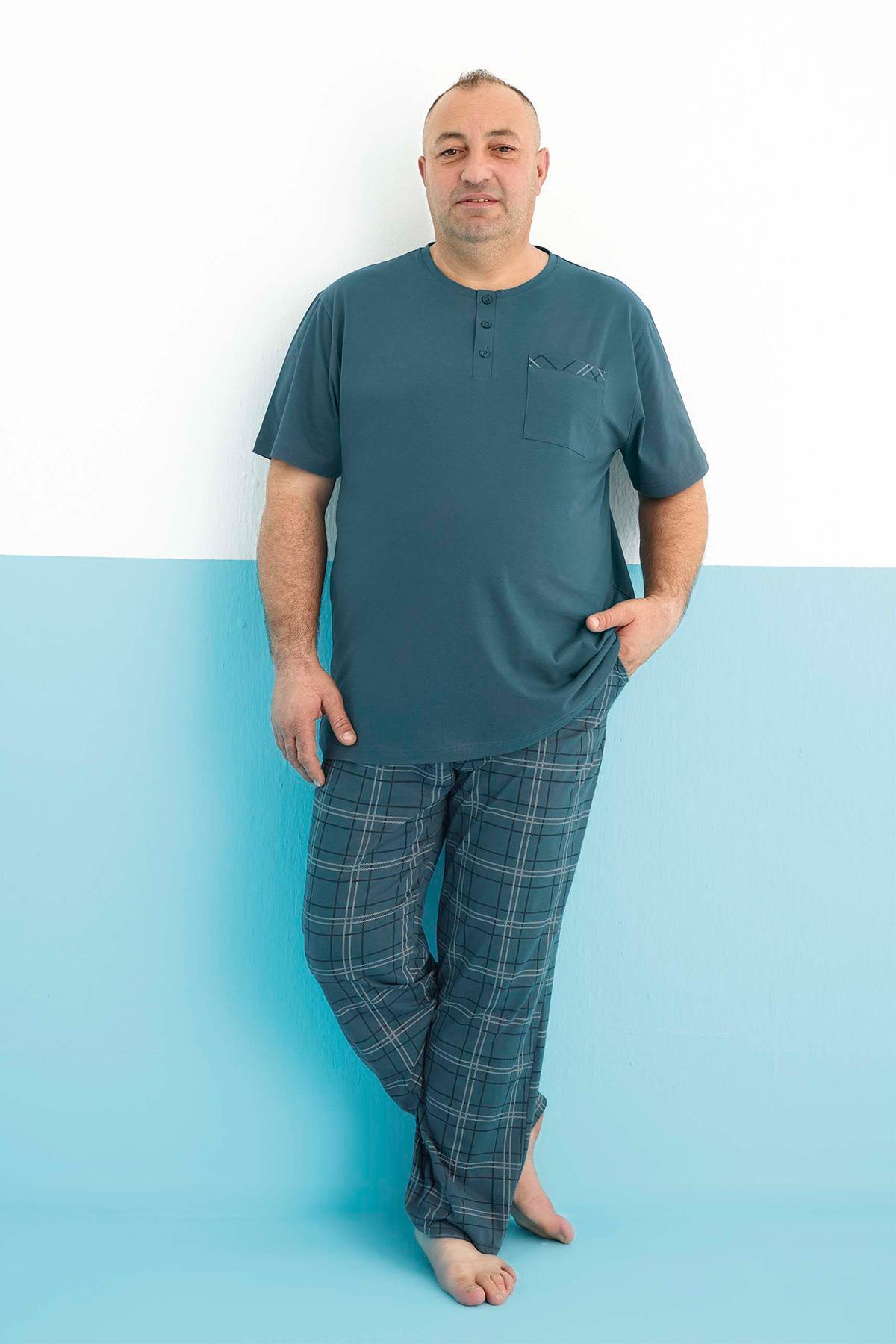 Aydoğan-Male Vigorous Plus Size Short-Sleeve Viridian Pajama Suit 0179 1