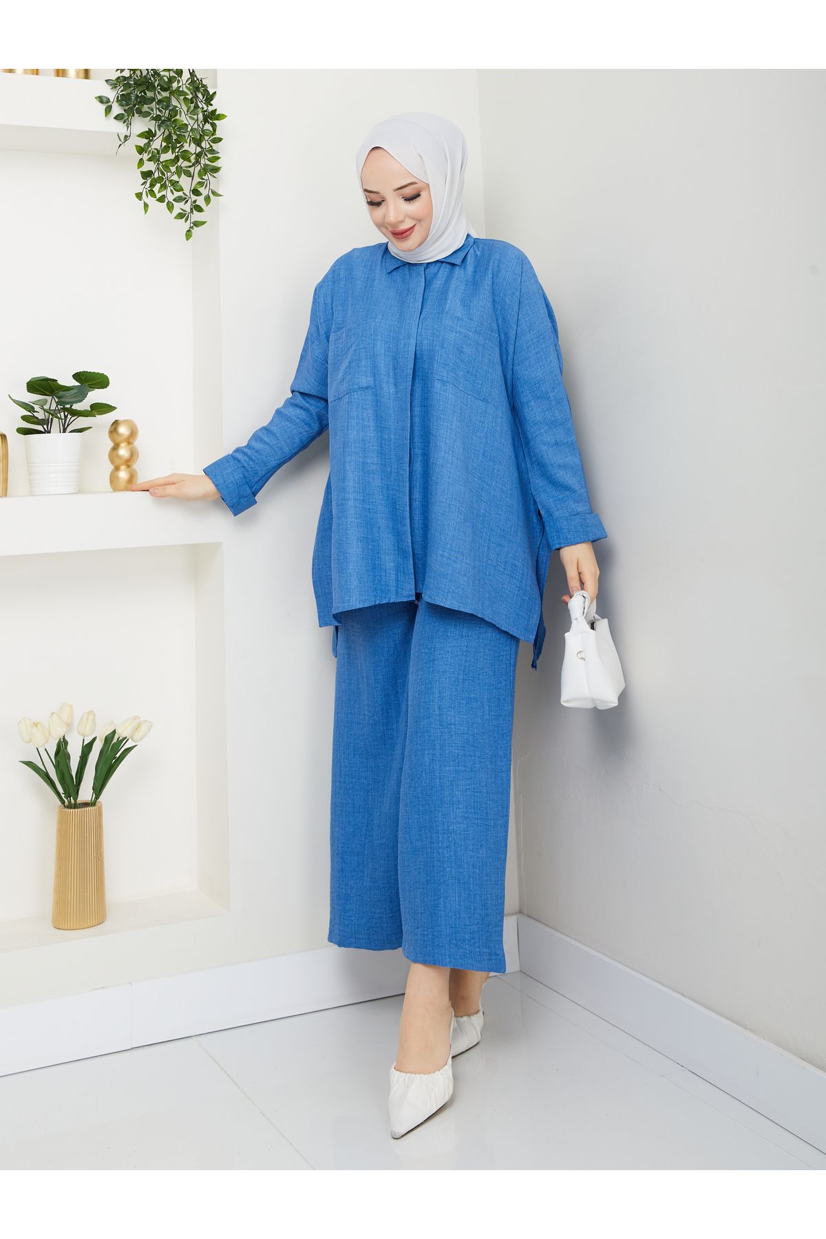 MODAMÜNASİP-My Sofia Linen Trouser Suit with Double Pocket Detail in Its Most Beautiful Colors 5