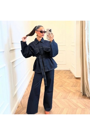 AÈC PRIVÈ Kadın Yeni Sezon Trendi Elizabeth Kot Ceket Pantolon Takım 7777