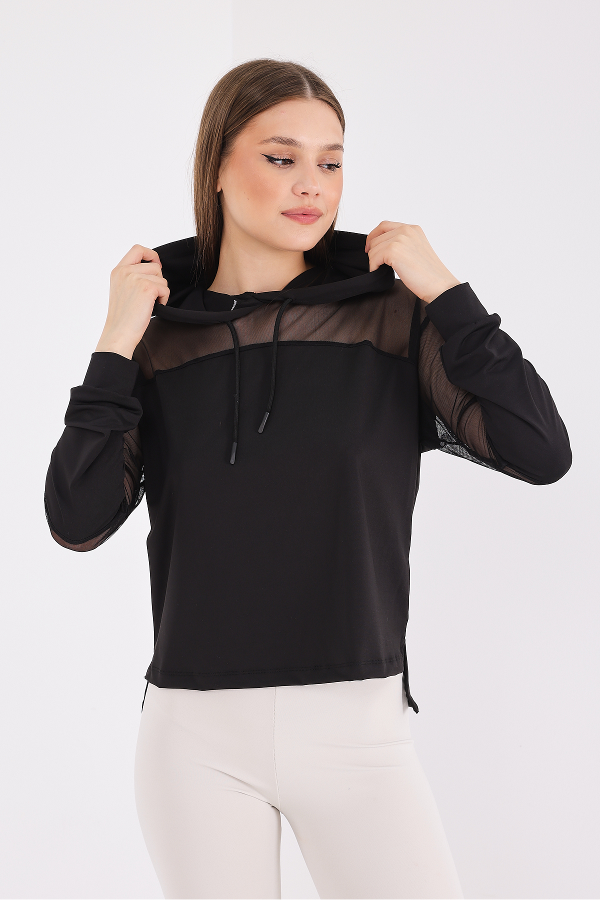 Scorp Katie Kadın Kapüşonlu Spor Sweatshirt Siyah görsel 2