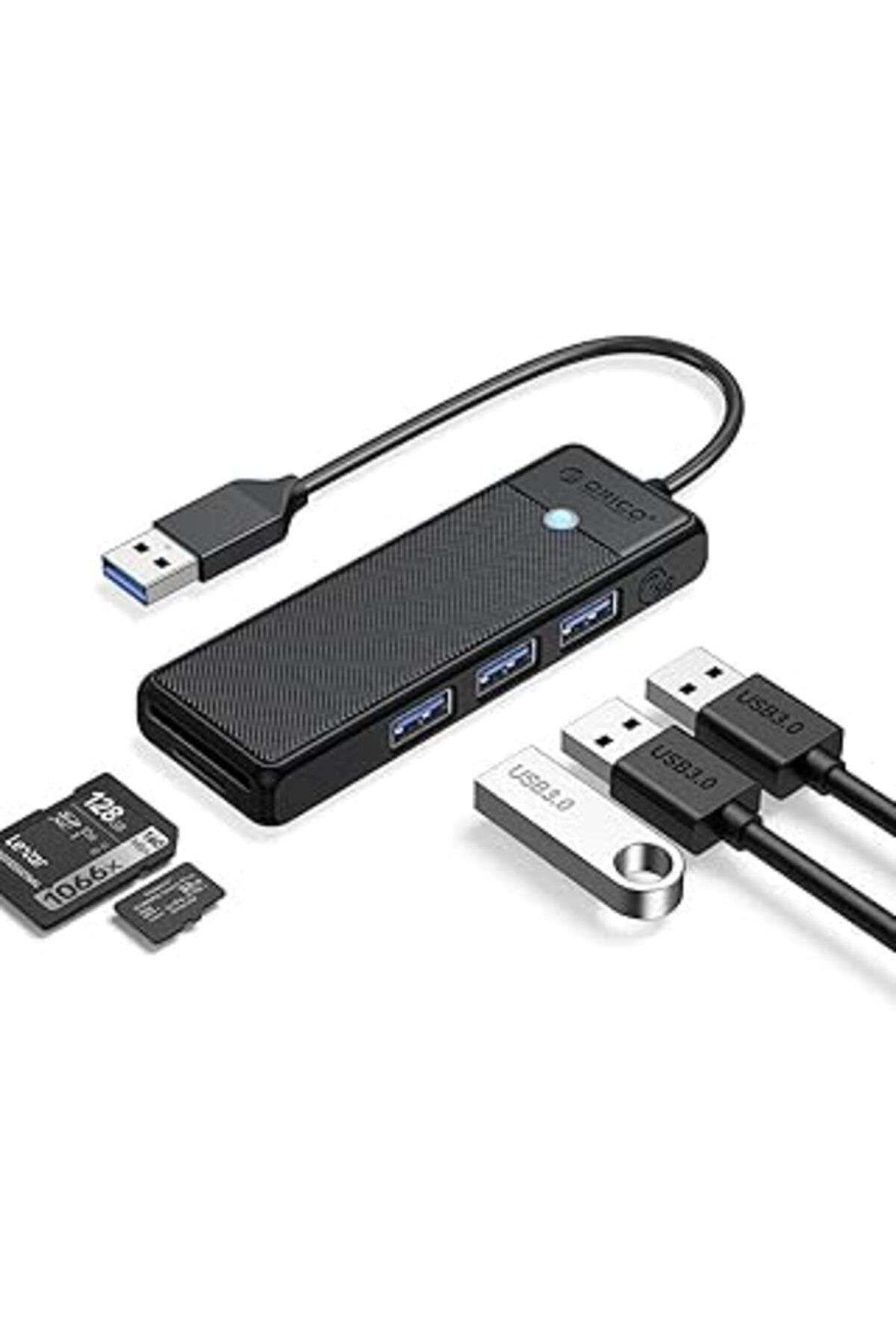 DENİZ Orico Usb 3.0 To 3.0 Tf Sd Kart Okuyucu 3 Portlu Usb 3.0 Çoklayıcı Adaptör Siyah