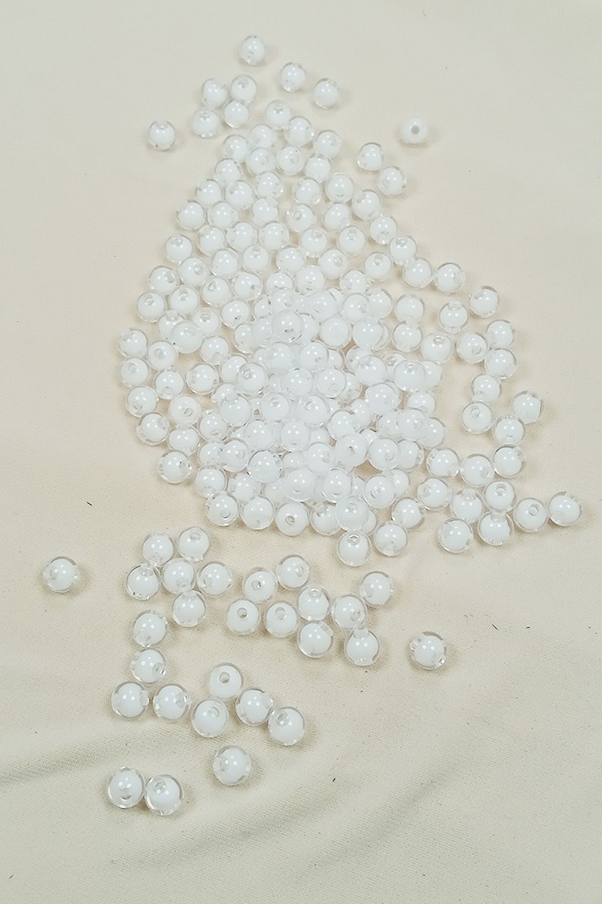 Mu Art Yuvarlak Boncuk İçten Boncuklu Bileklik Çanta Boncuğu 8 Mm 50 Gr Beyaz - Bnc470