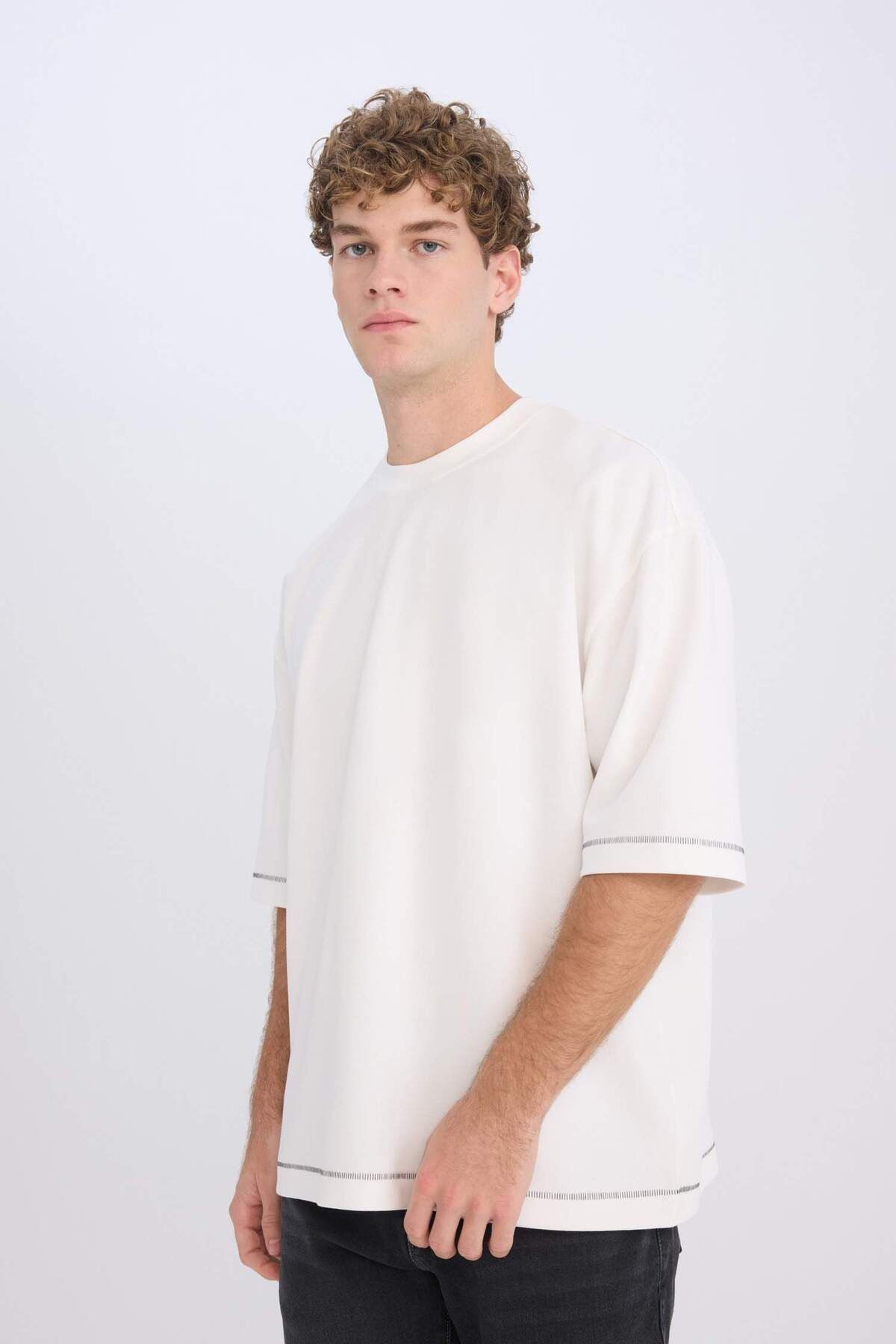 DeFacto-Ανδρικό μπλουζάκι Loose Fit Ecru C0147ax/er137 3
