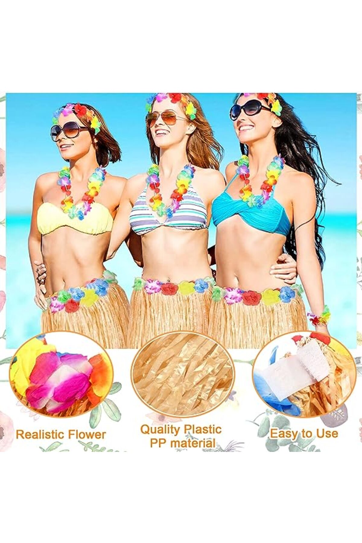 دامن هولای هاوایی نسی‌ورلد مدل ست بزرگسال و کودک، رنگ نی، ۴۰ سانتی‌متری، ۱۲ عددی