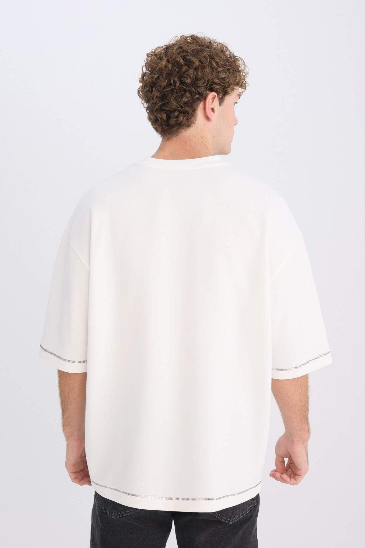 DeFacto-Ανδρικό μπλουζάκι Loose Fit Ecru C0147ax/er137 6