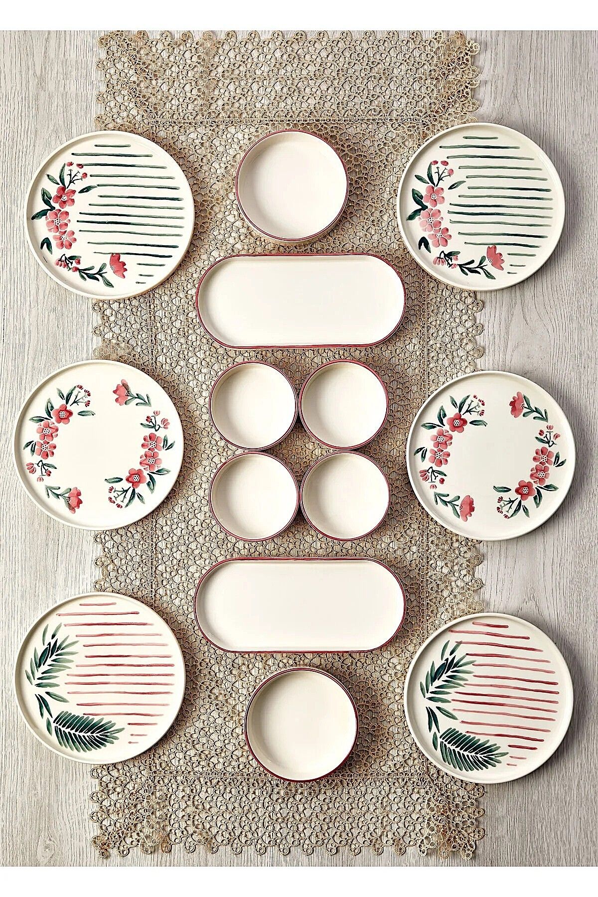 WuuQ-14 Piece Sakura Stackable Breakfast Set for 6 People - Luxury Breakfast Presentation Set Plate 1