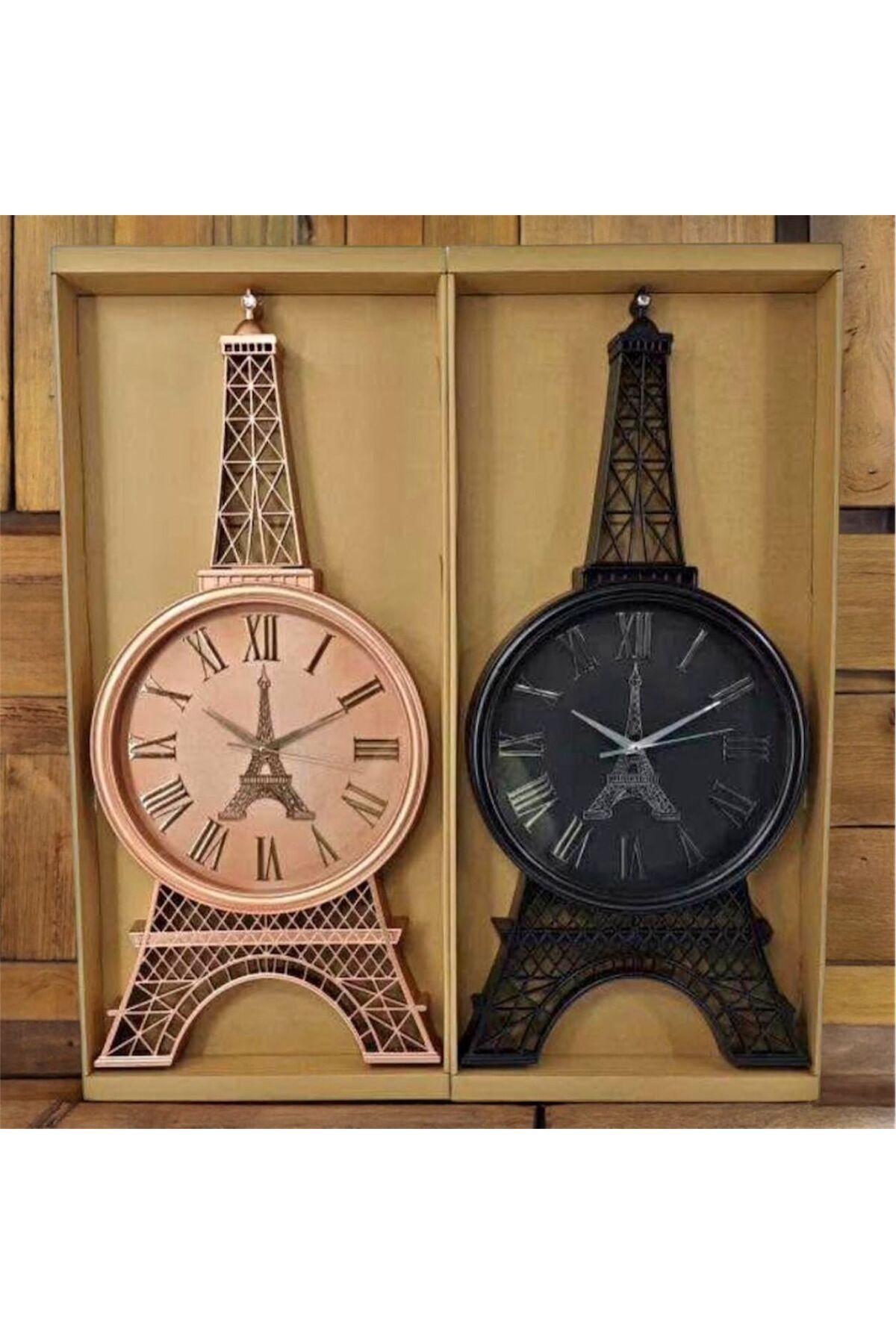 Generic-Plastic wall clock with glass in the shape of the Eiffel Tower, available in two colors: black and copper 3