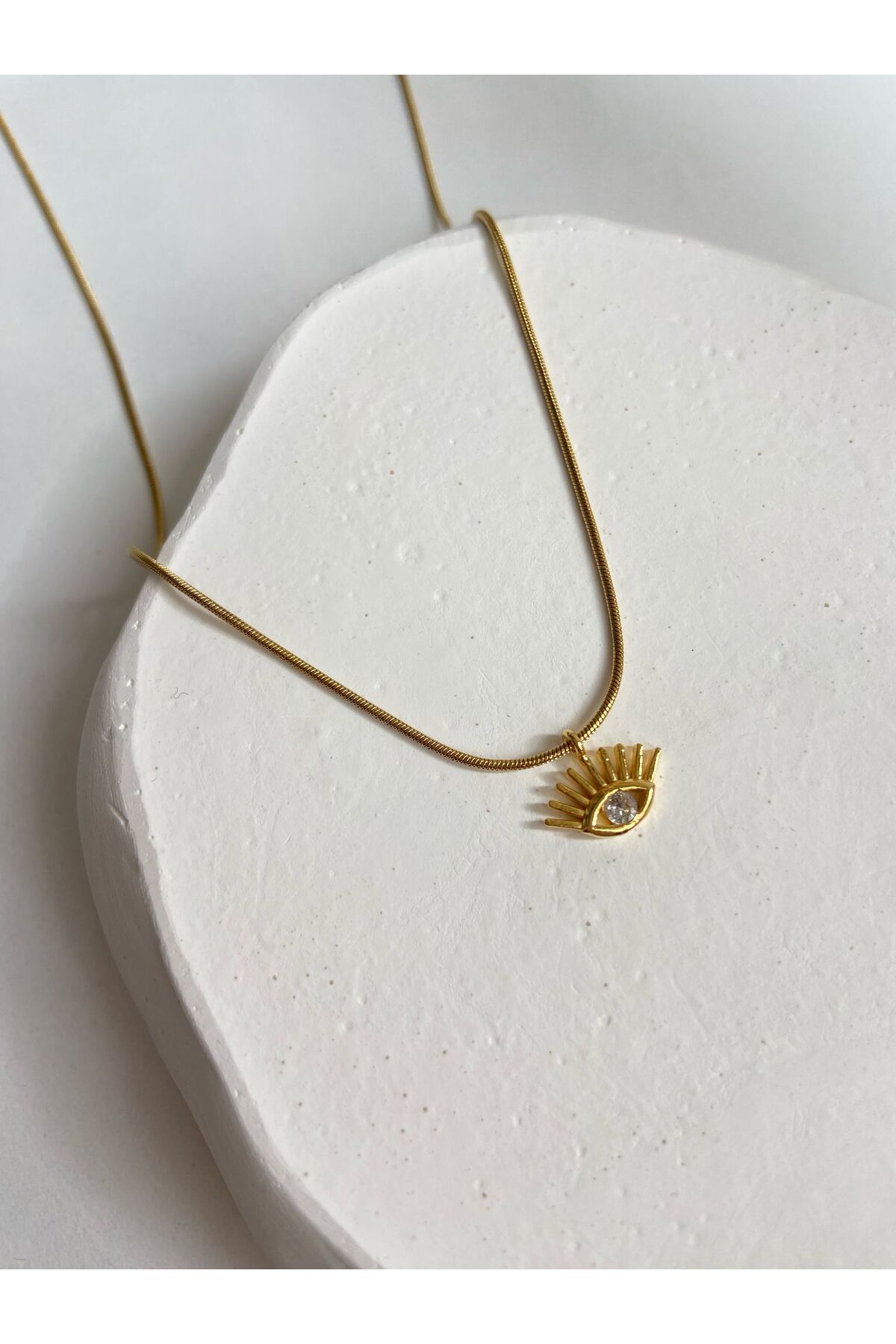 Mini Taşlı Göz Charm Yılan Zincir Altın Kaplama Gold Kadın Kolye (45 cm) – Sevgililer Günü Özel - Detay Görseli 1