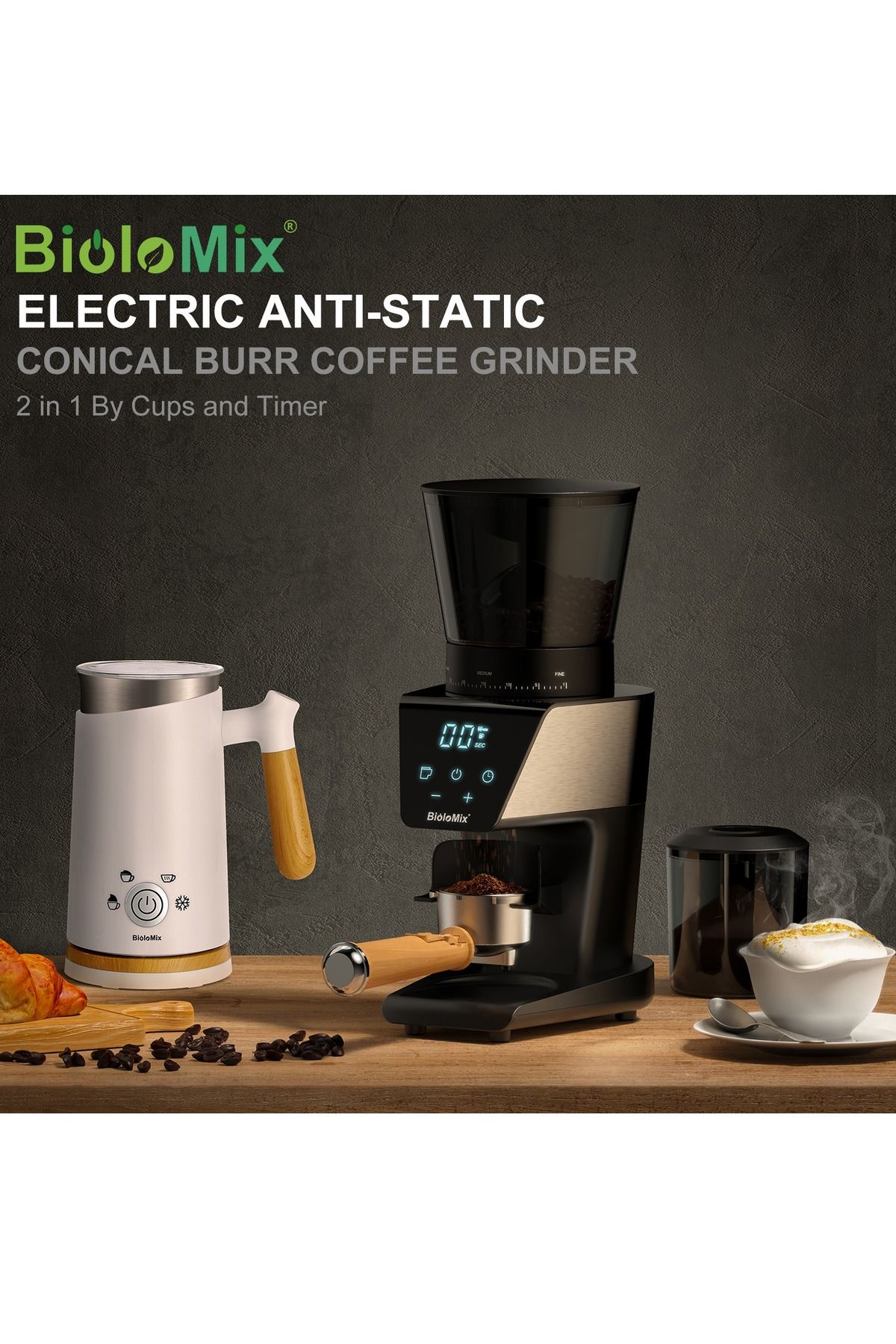BioloMix-12-Cup Electric Coffee Grinder - 30 Precise Settings, 2-in-1 Design, Large Capacity for All Brews 2